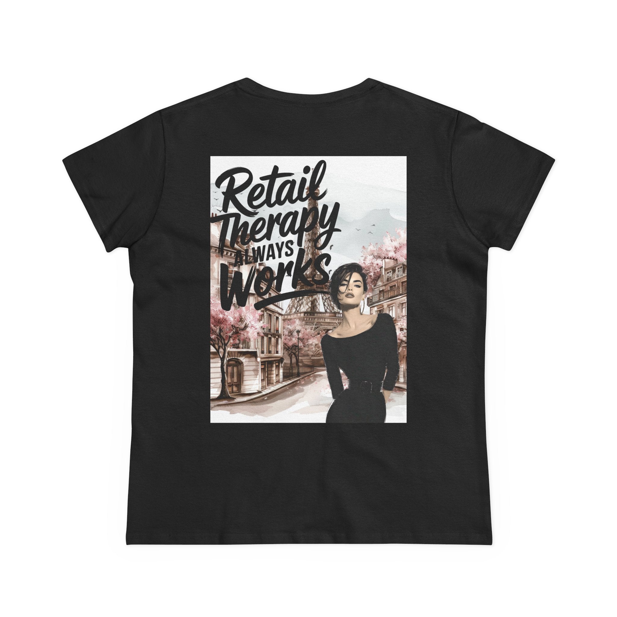 Retail Therapy T-Shirt — "Retail Therapy Always Works" Women's Graphic Tee