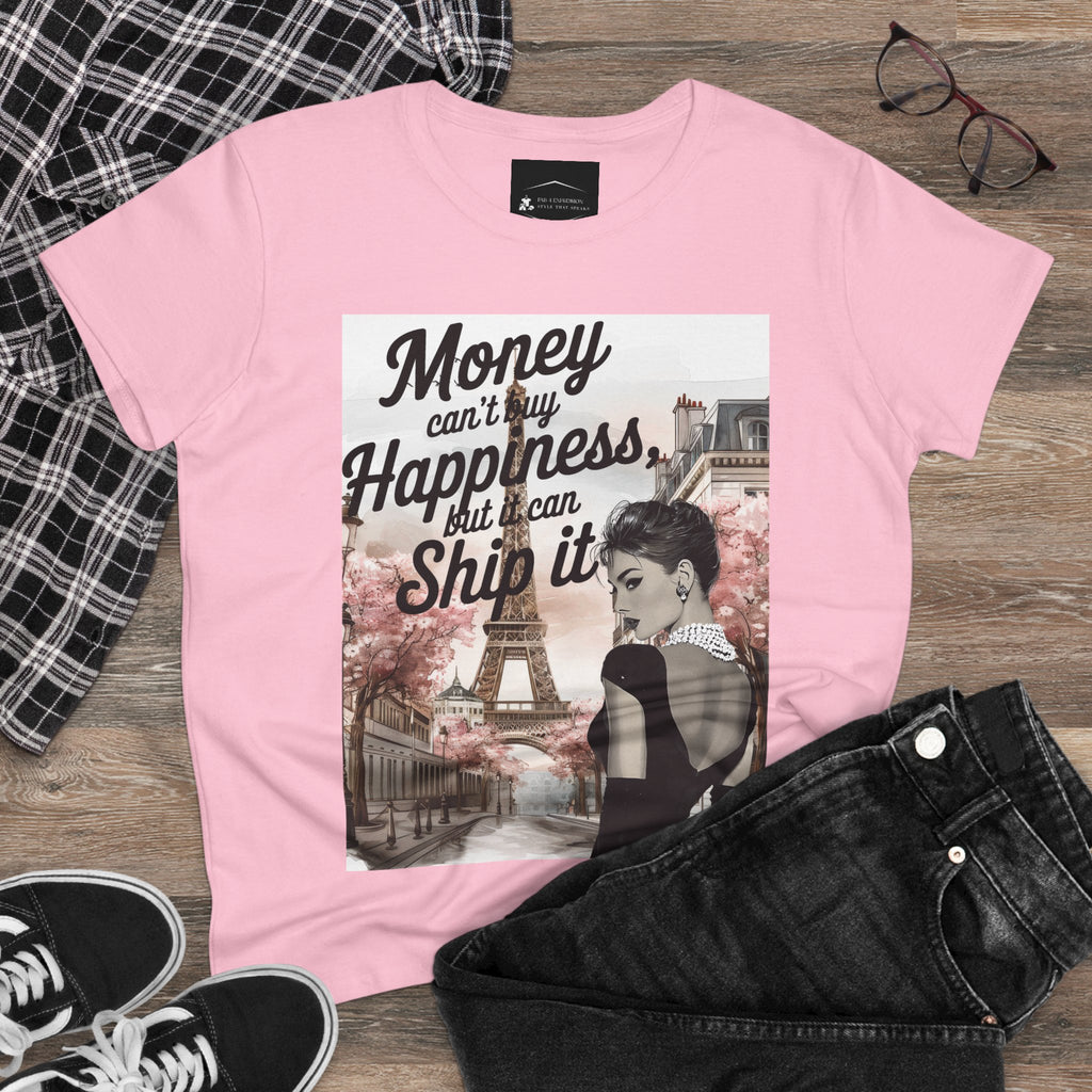 Parisian Audrey Hepburn Tee — "Money Can't Buy Happiness, But I Can Ship It" Women's T‑Shirt