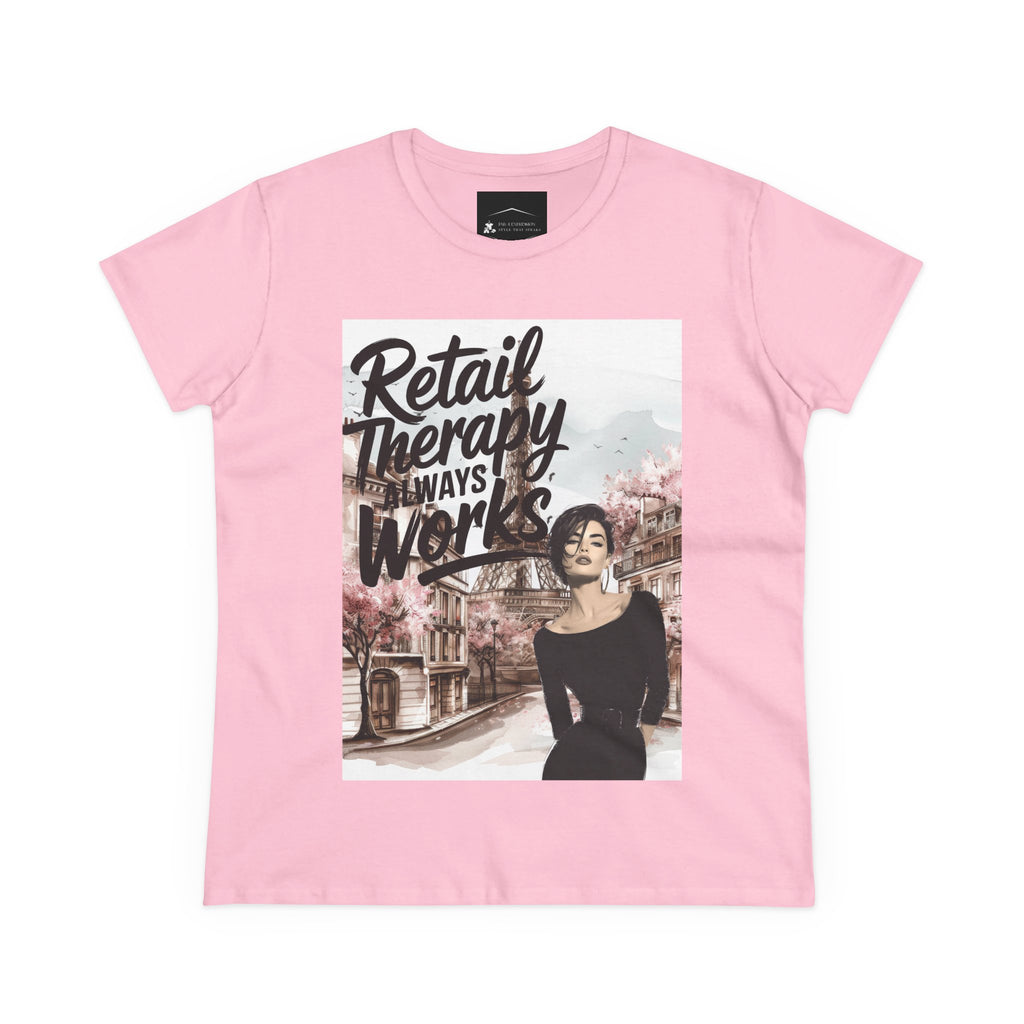 Retail Therapy T-Shirt — "Retail Therapy Always Works" Women's Graphic Tee
