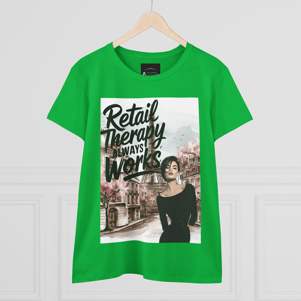Retail Therapy T-Shirt — "Retail Therapy Always Works" Women's Graphic Tee