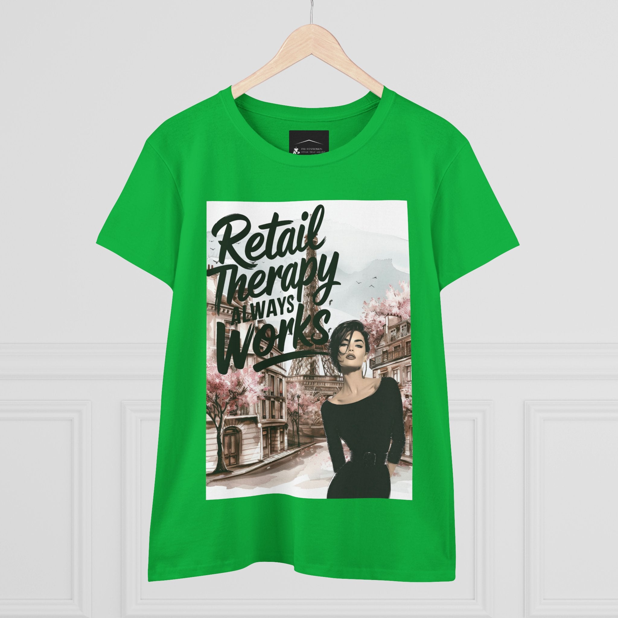Retail Therapy T-Shirt — "Retail Therapy Always Works" Women's Graphic Tee