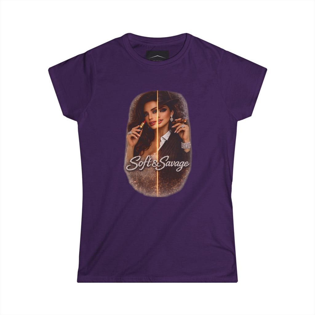 Soft & Savage Women's Tee — Retro Glam Portrait Graphic Shirt