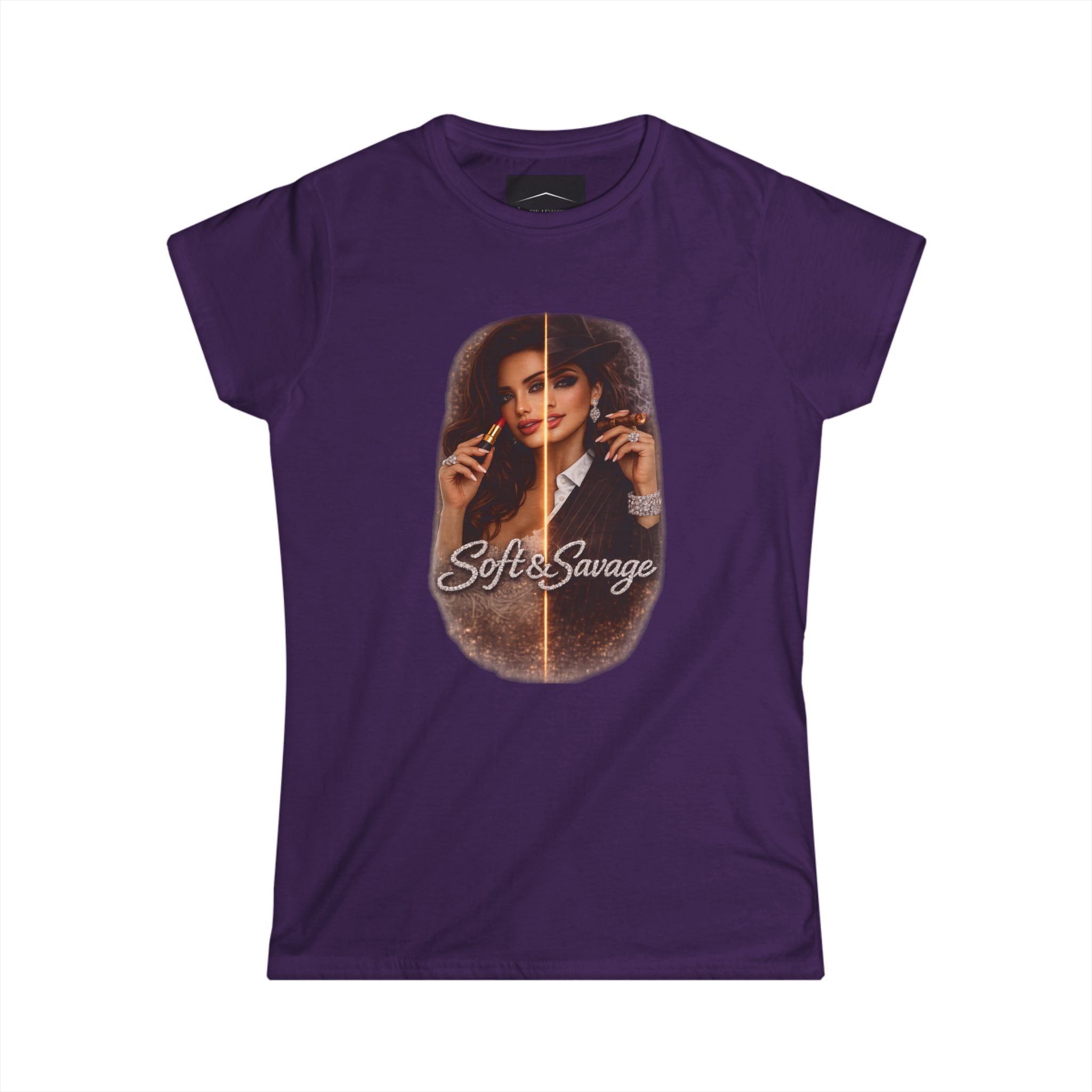 Soft & Savage Women's Tee — Retro Glam Portrait Graphic Shirt