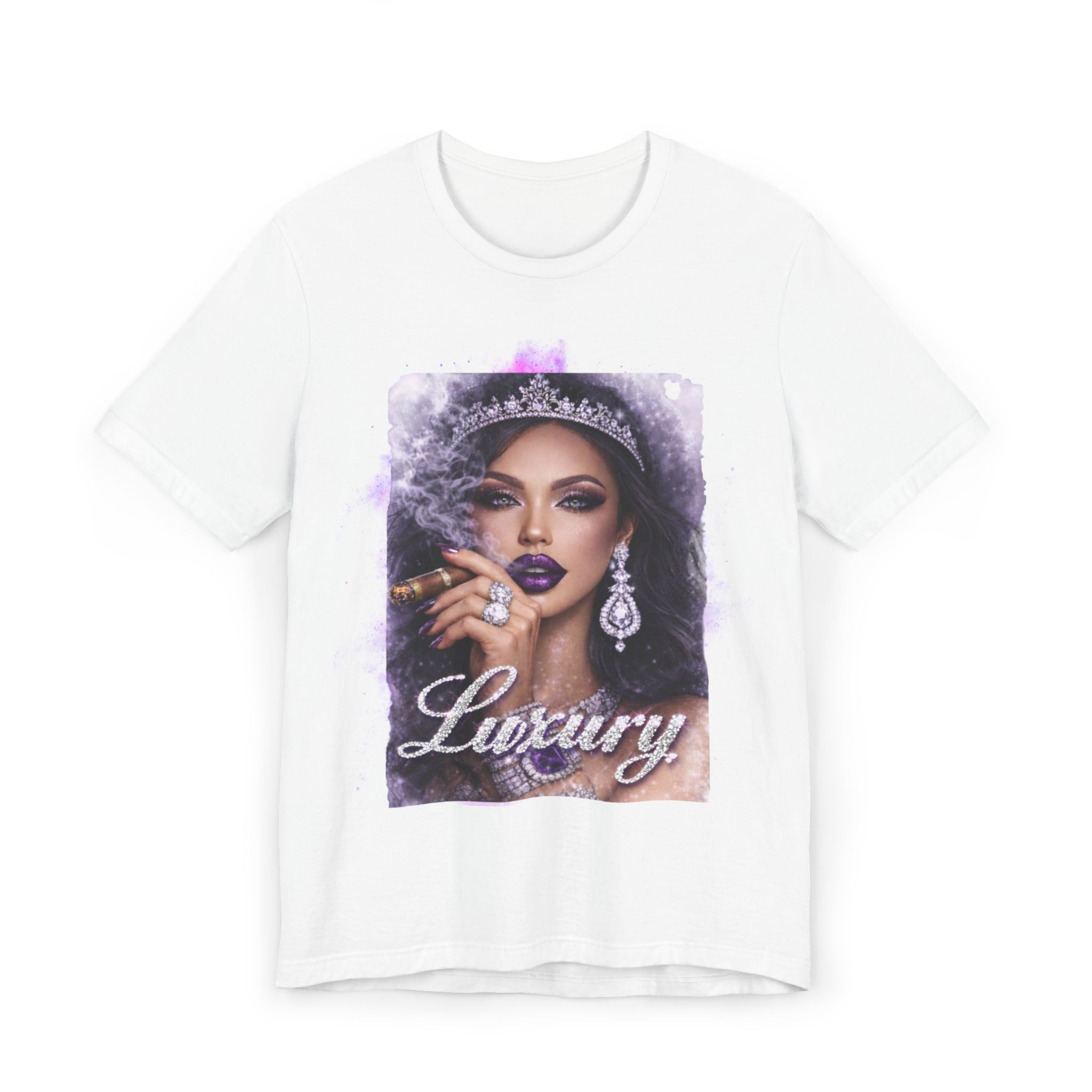 Luxury Queen T-Shirt — Glam Portrait Tee with 'Luxury' Script