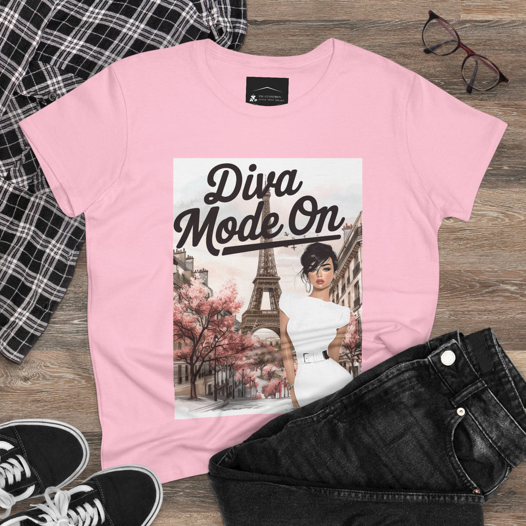 Diva Mode On Tee — Paris Chic Women's Graphic T‑Shirt