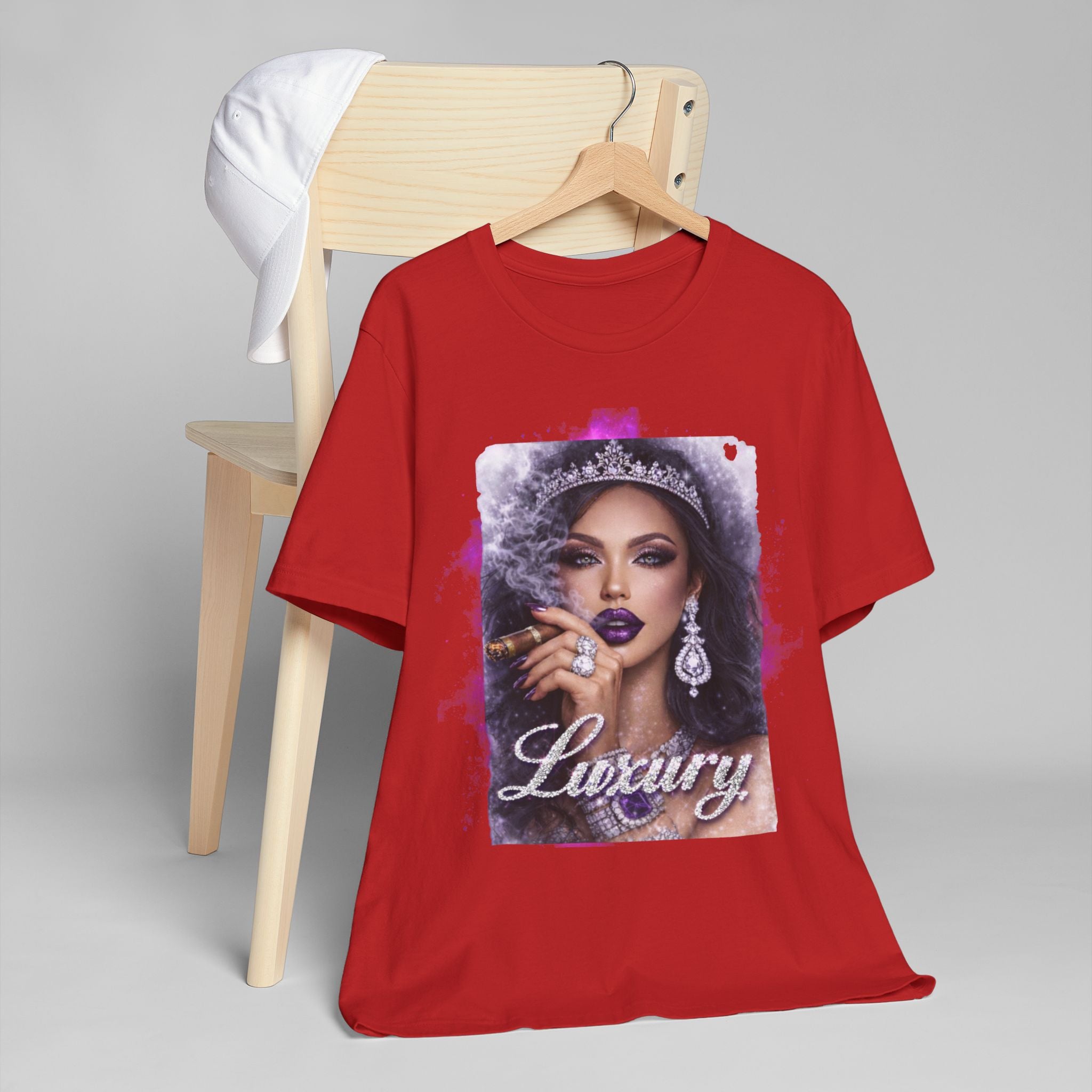 Luxury Queen T-Shirt — Glam Portrait Tee with 'Luxury' Script