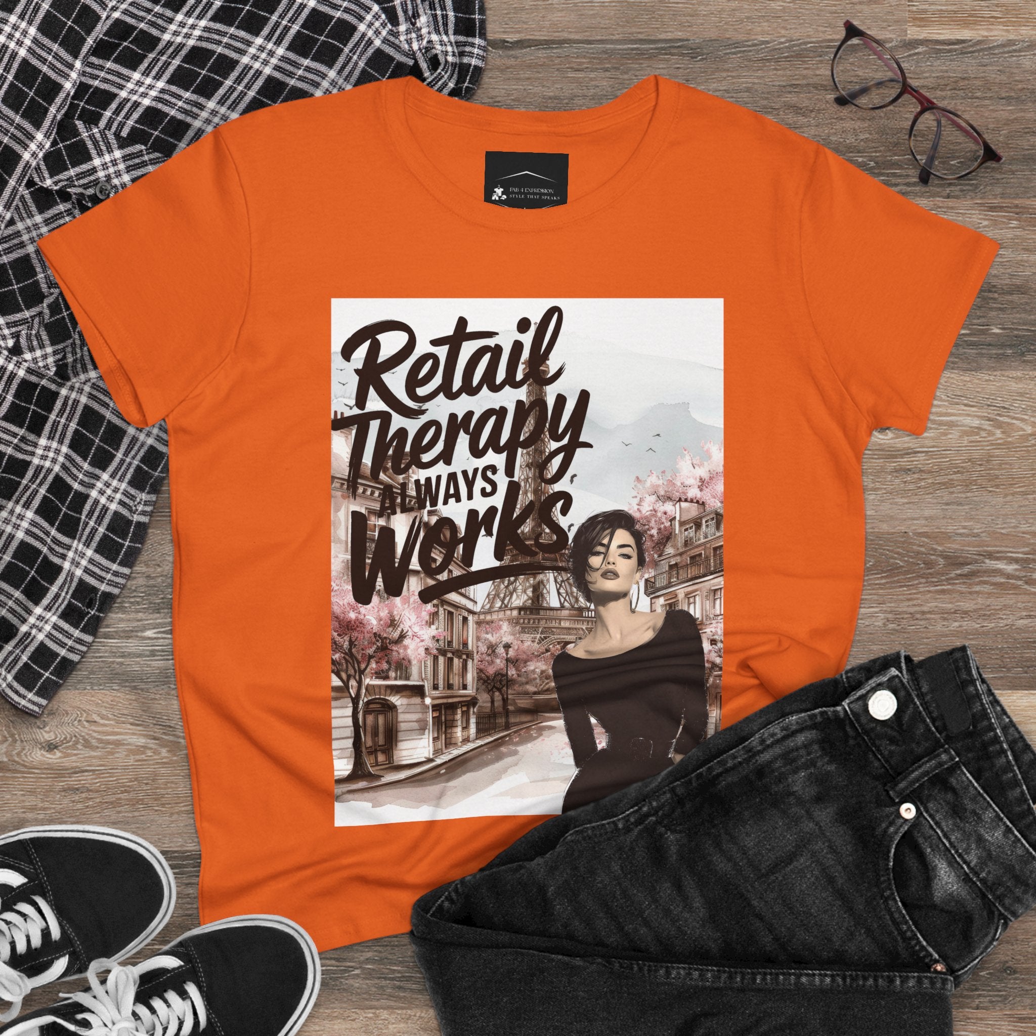 Retail Therapy T-Shirt — "Retail Therapy Always Works" Women's Graphic Tee