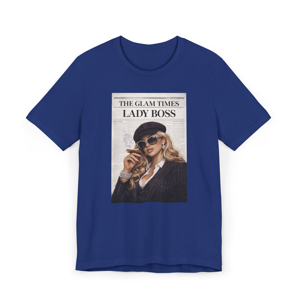 Lady Boss Graphic T-Shirt — 'The Glam Times' Vintage Newspaper Design