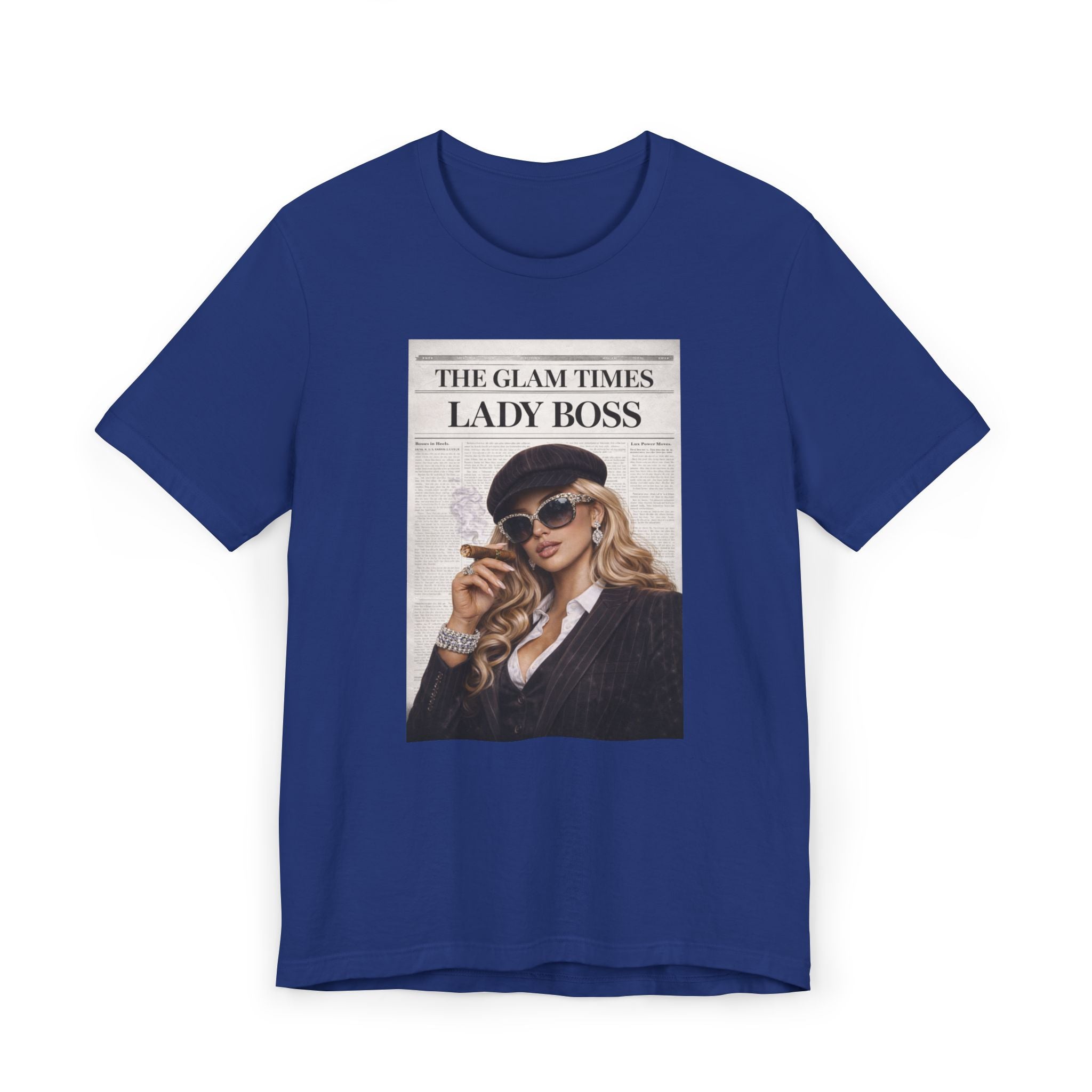 Lady Boss Graphic T-Shirt — 'The Glam Times' Vintage Newspaper Design