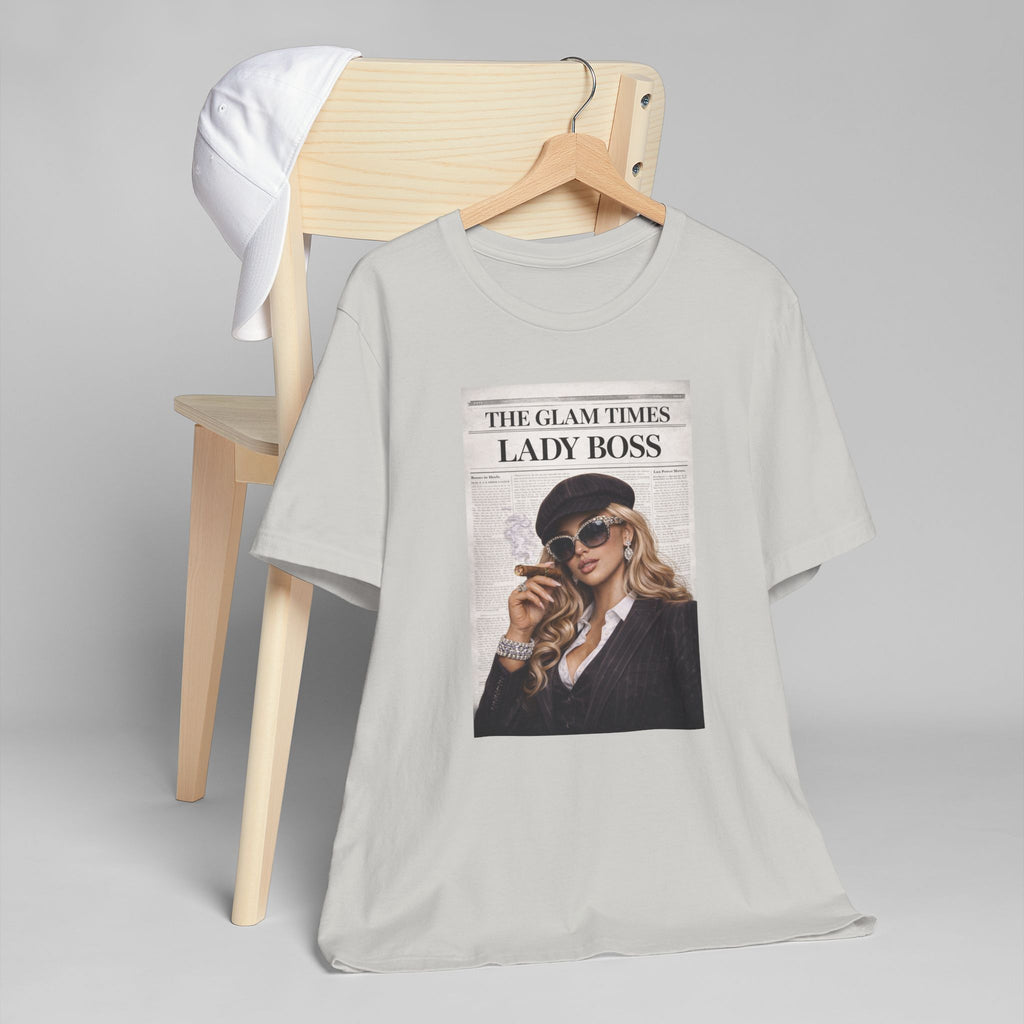 Lady Boss Graphic T-Shirt — 'The Glam Times' Vintage Newspaper Design