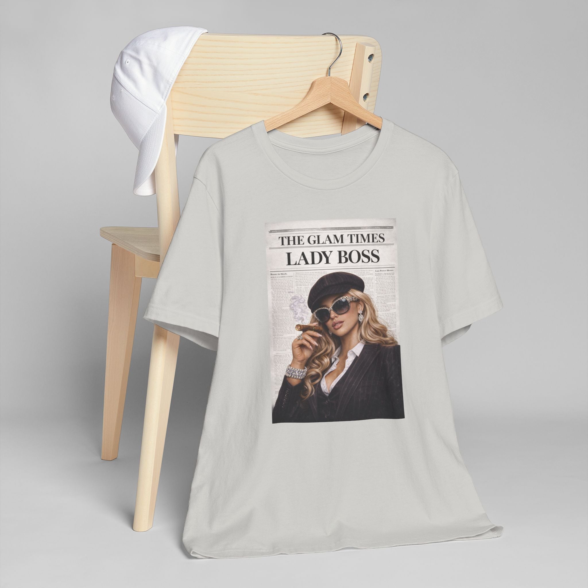 Lady Boss Graphic T-Shirt — 'The Glam Times' Vintage Newspaper Design