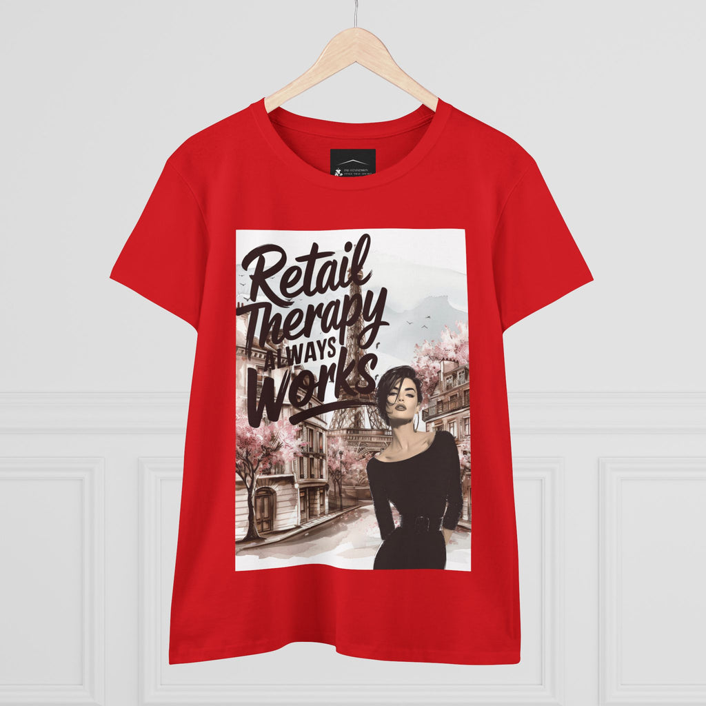 Retail Therapy T-Shirt — "Retail Therapy Always Works" Women's Graphic Tee