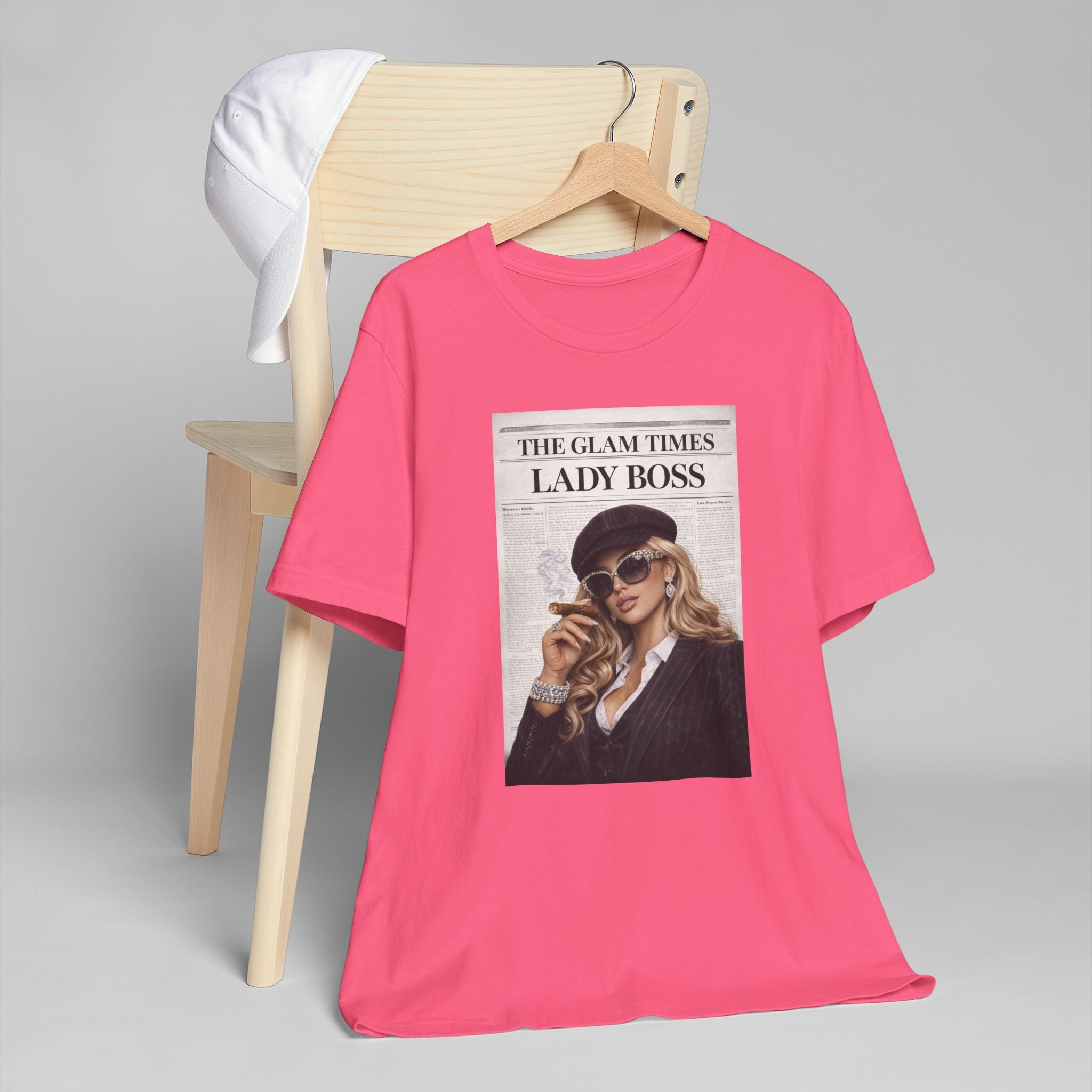 Lady Boss Graphic T-Shirt — 'The Glam Times' Vintage Newspaper Design