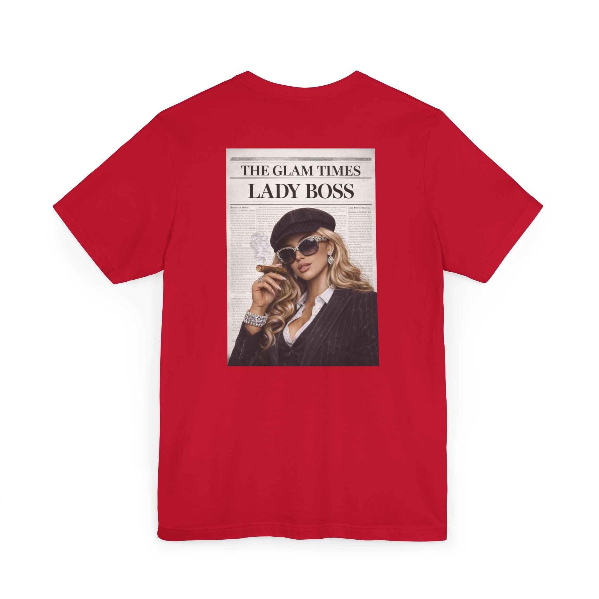 Lady Boss Graphic T-Shirt — 'The Glam Times' Vintage Newspaper Design