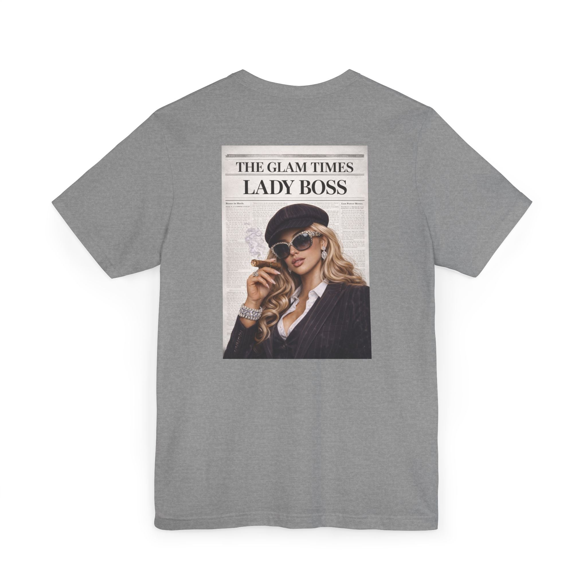 Lady Boss Graphic T-Shirt — 'The Glam Times' Vintage Newspaper Design