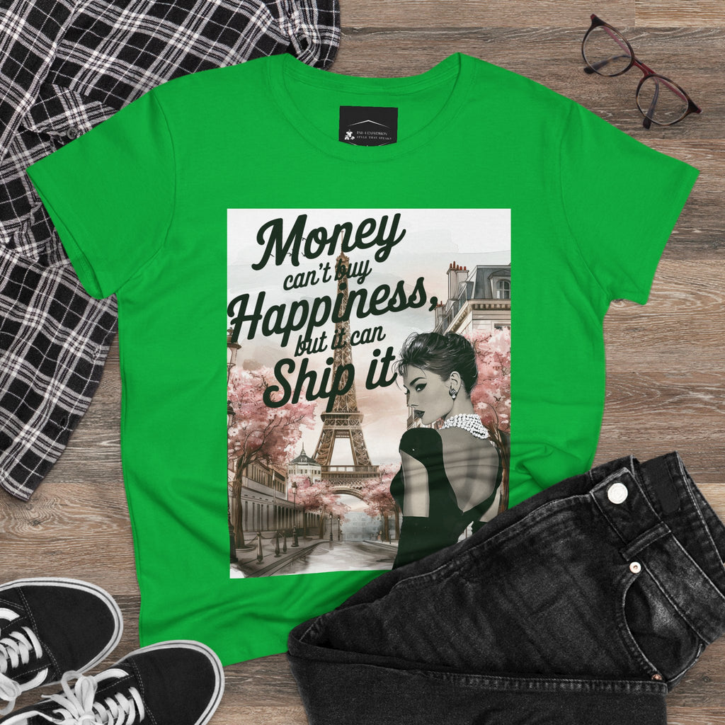Parisian Audrey Hepburn Tee — "Money Can't Buy Happiness, But I Can Ship It" Women's T‑Shirt