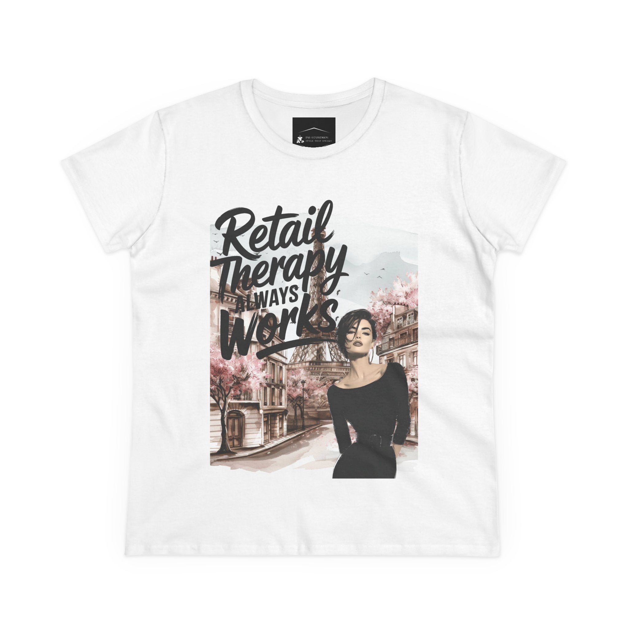 Retail Therapy T-Shirt — "Retail Therapy Always Works" Women's Graphic Tee