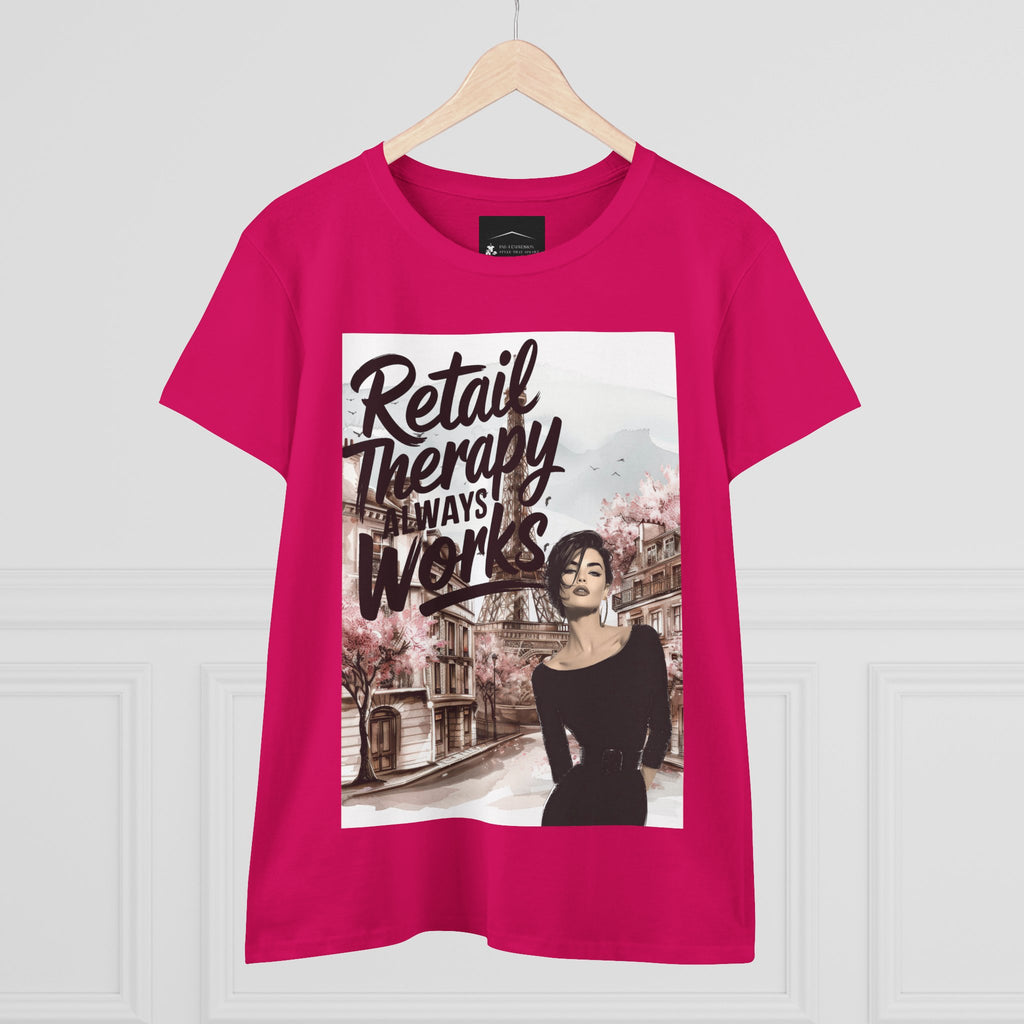 Retail Therapy T-Shirt — "Retail Therapy Always Works" Women's Graphic Tee