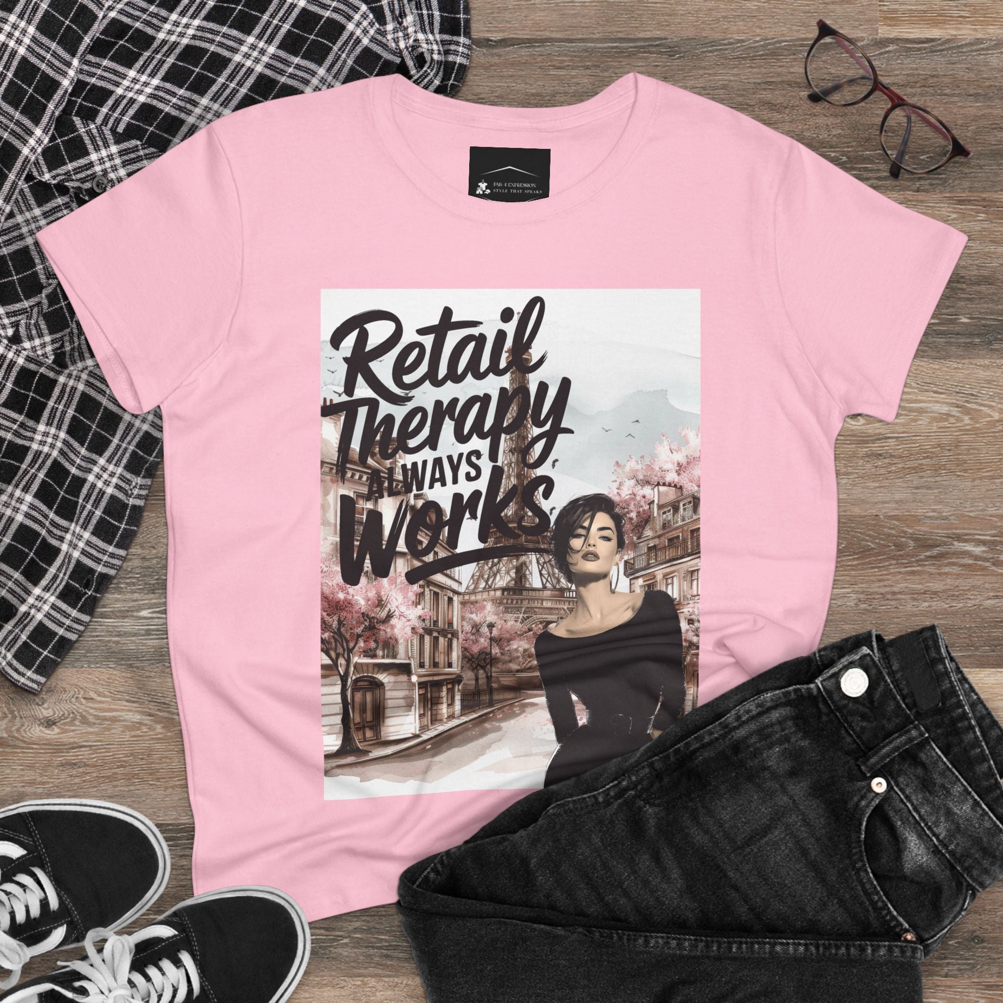 Retail Therapy T-Shirt — "Retail Therapy Always Works" Women's Graphic Tee