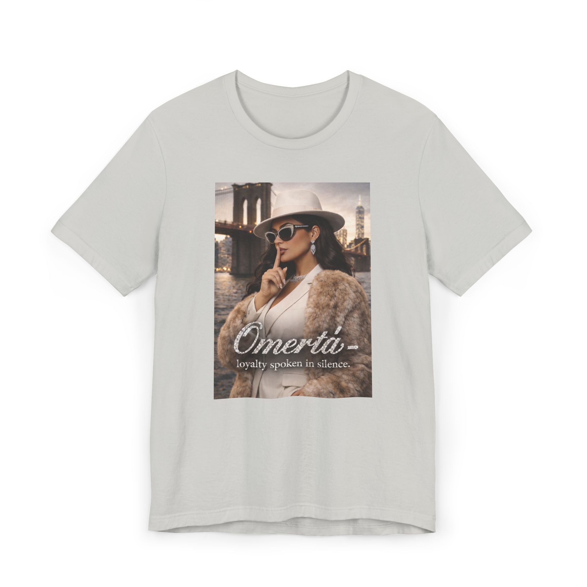 Omertà Graphic Tee - Vintage Femme Noir Fashion T-Shirt, White Suit
