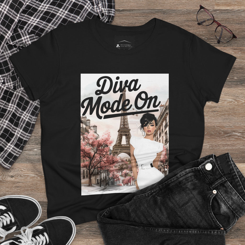 Diva Mode On Tee — Paris Chic Women's Graphic T‑Shirt