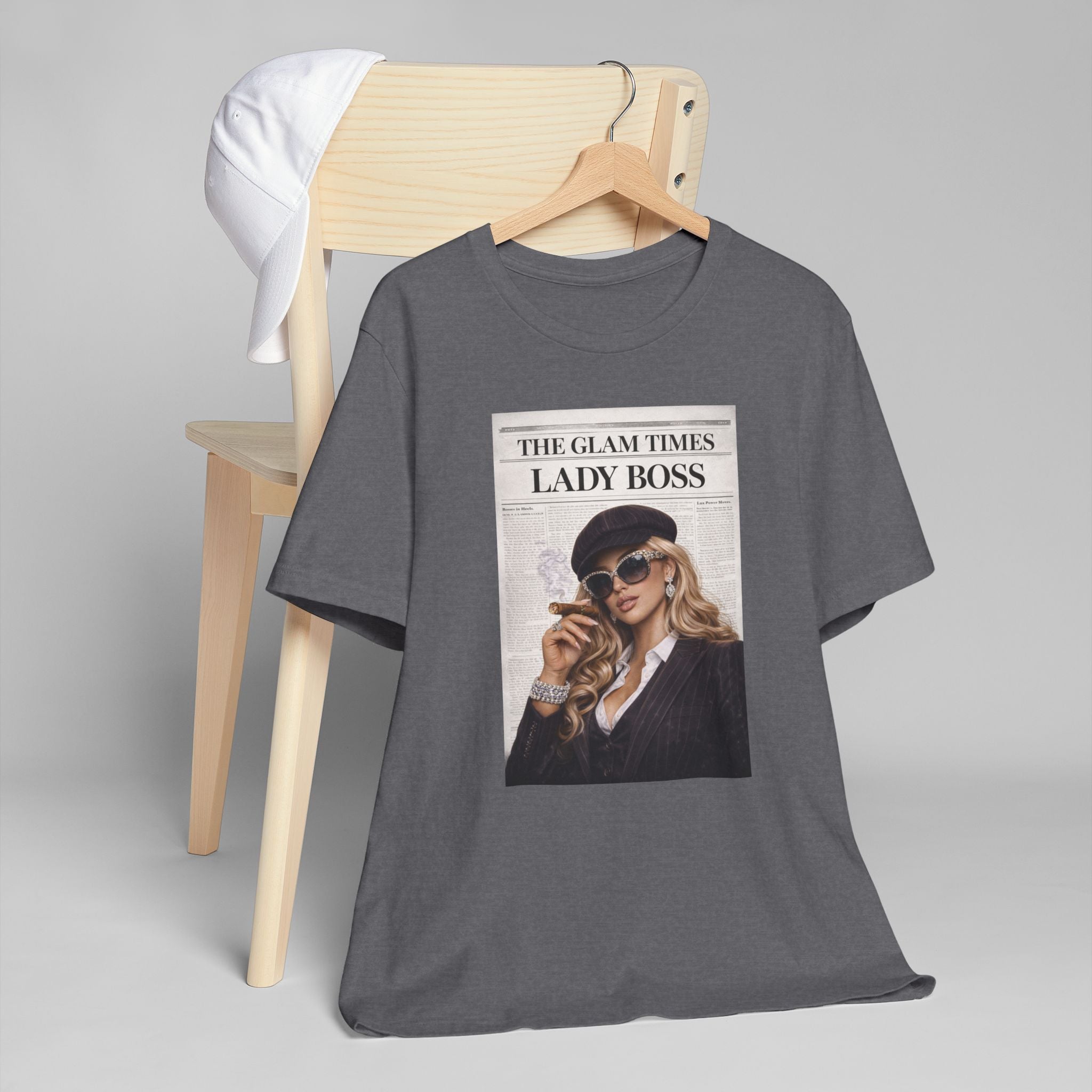 Lady Boss Graphic T-Shirt — 'The Glam Times' Vintage Newspaper Design