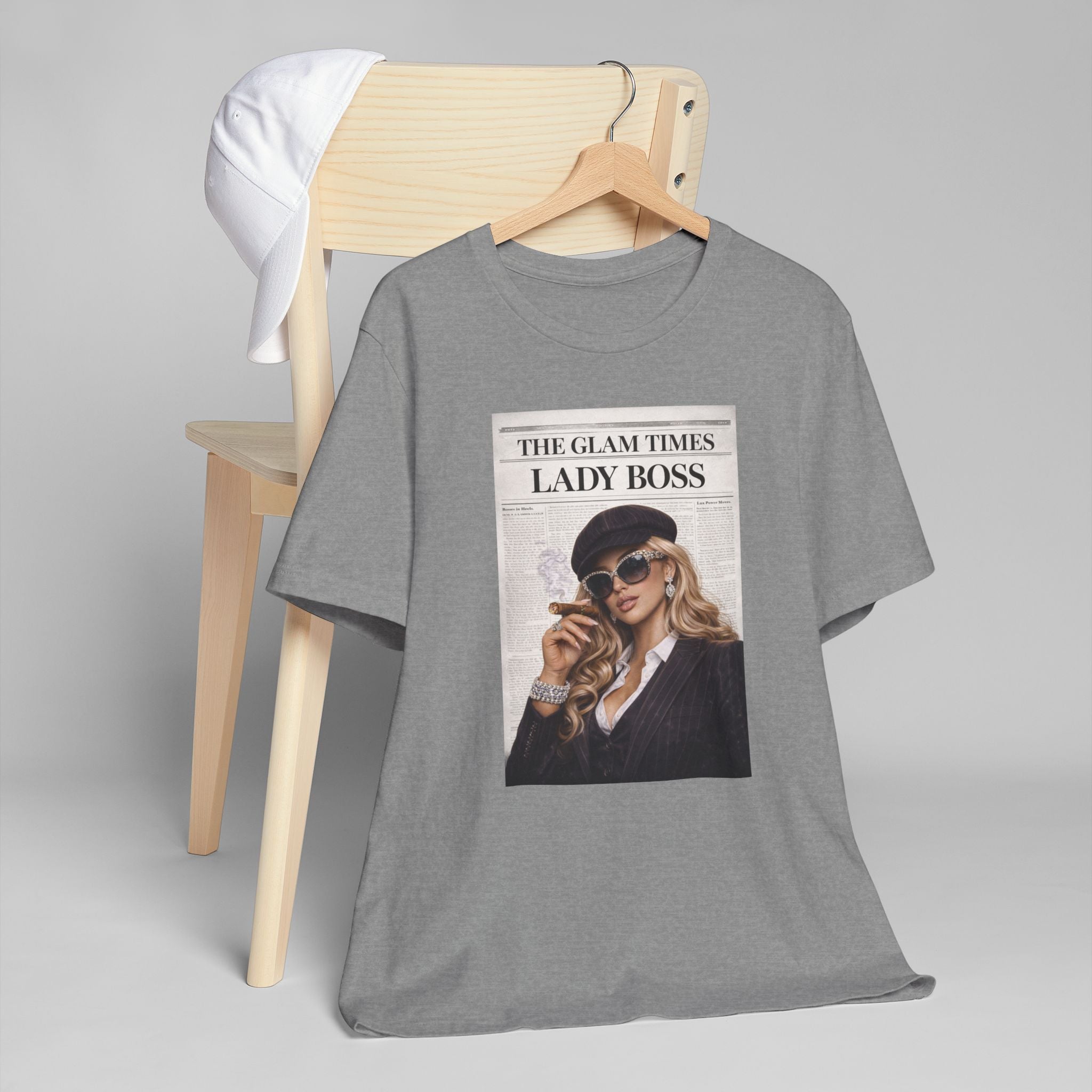 Lady Boss Graphic T-Shirt — 'The Glam Times' Vintage Newspaper Design