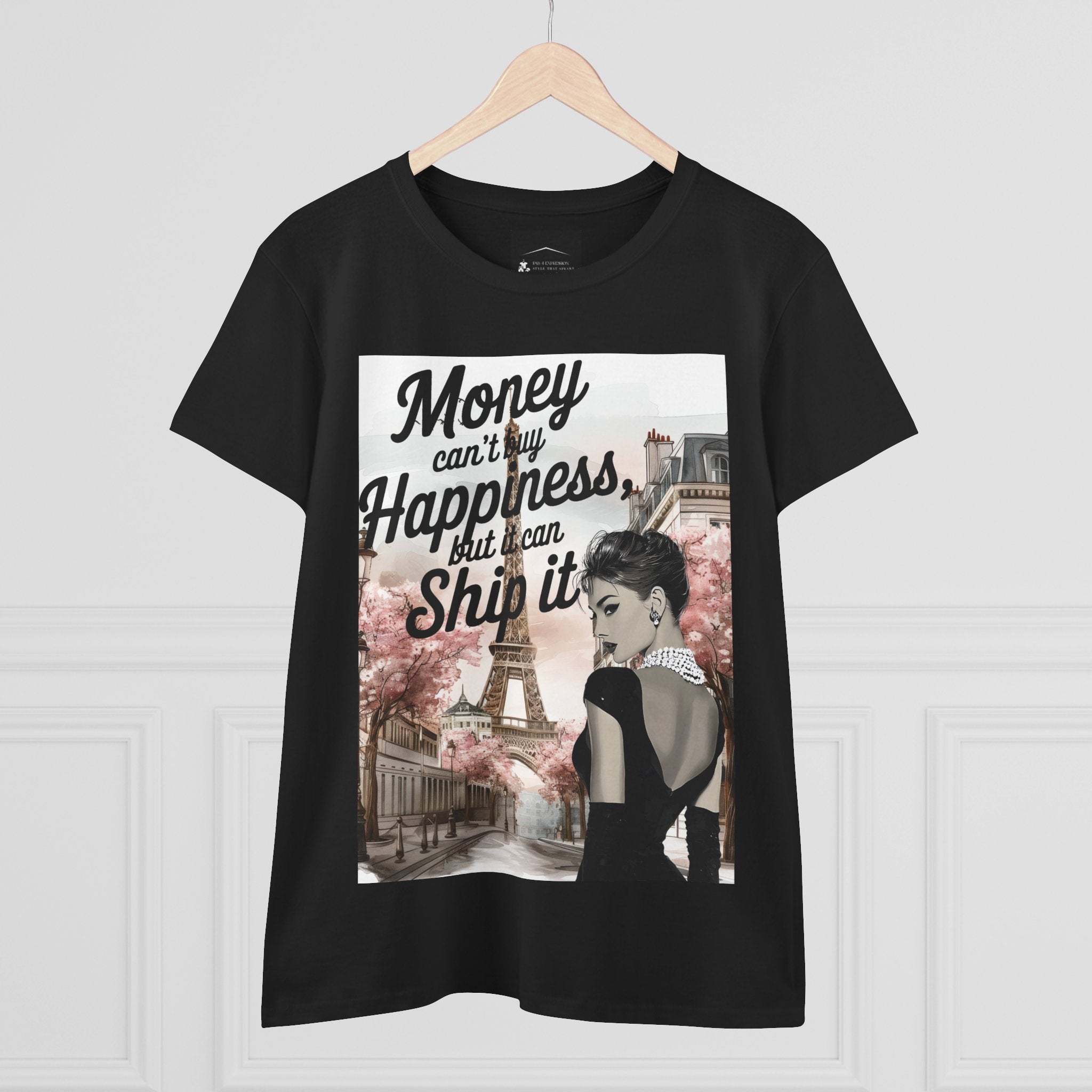 Parisian Audrey Hepburn Tee — "Money Can't Buy Happiness, But I Can Ship It" Women's T‑Shirt