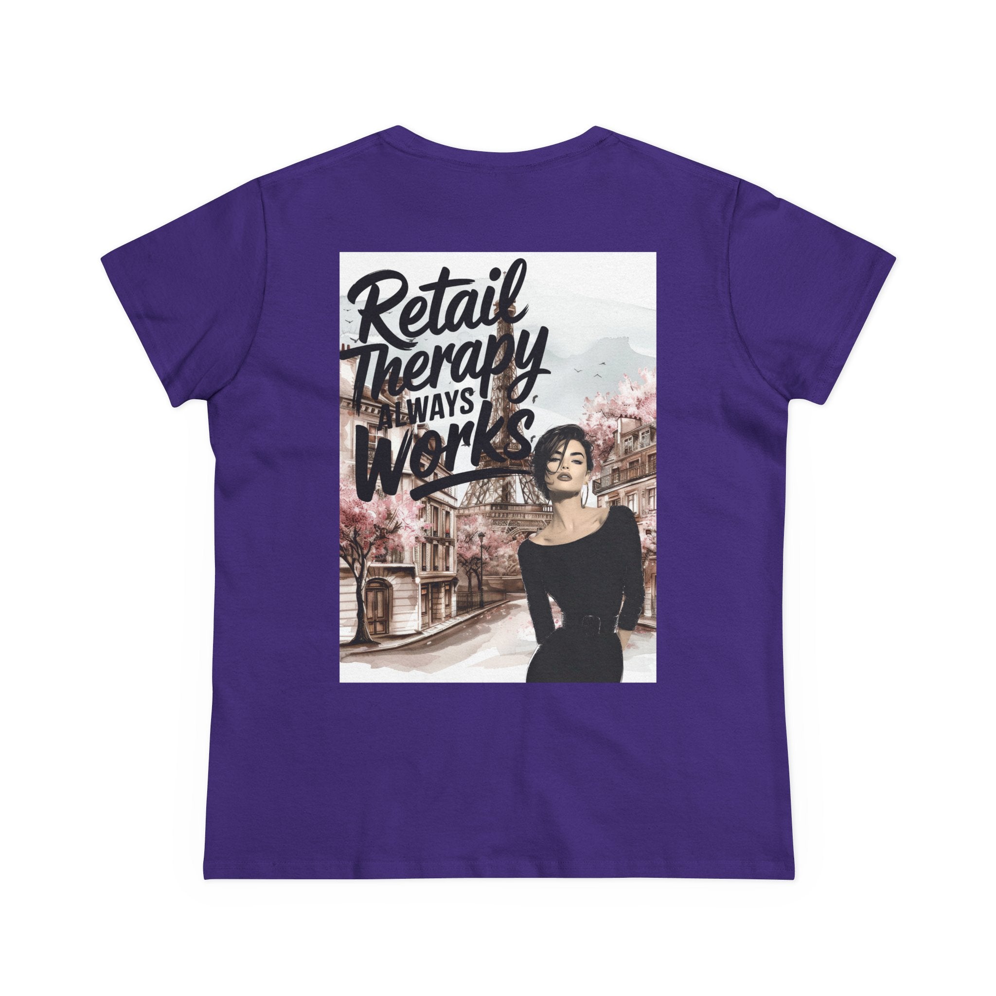 Retail Therapy T-Shirt — "Retail Therapy Always Works" Women's Graphic Tee