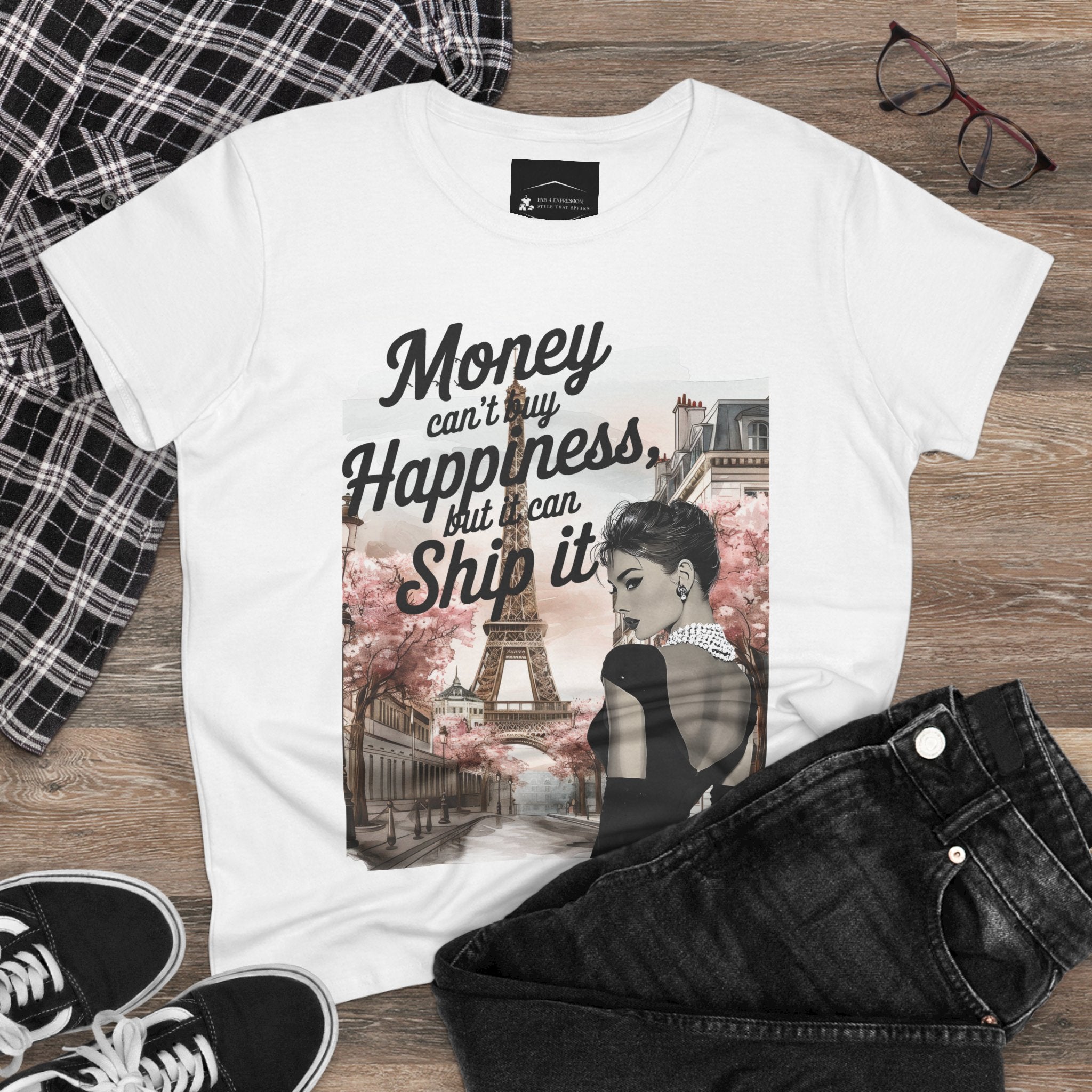 Parisian Audrey Hepburn Tee — "Money Can't Buy Happiness, But I Can Ship It" Women's T‑Shirt