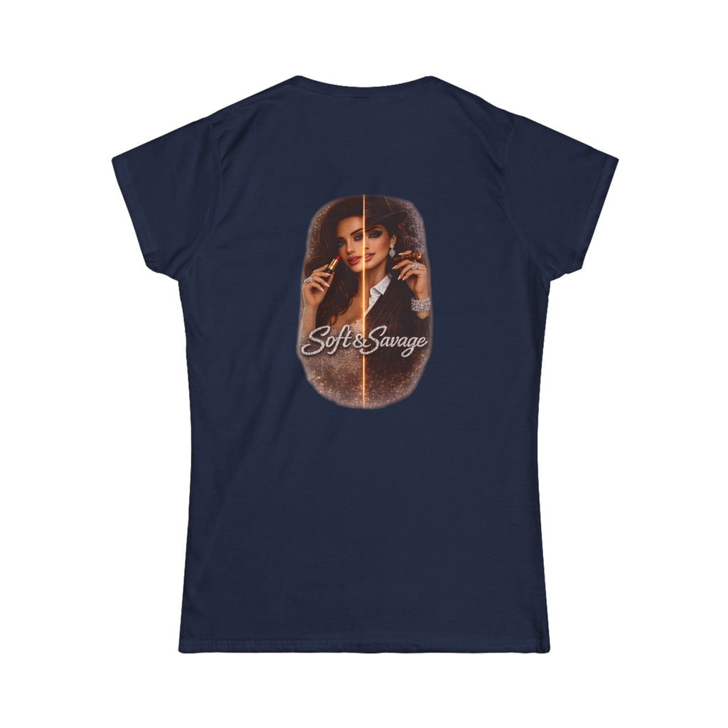Soft & Savage Women's Tee — Retro Glam Portrait Graphic Shirt