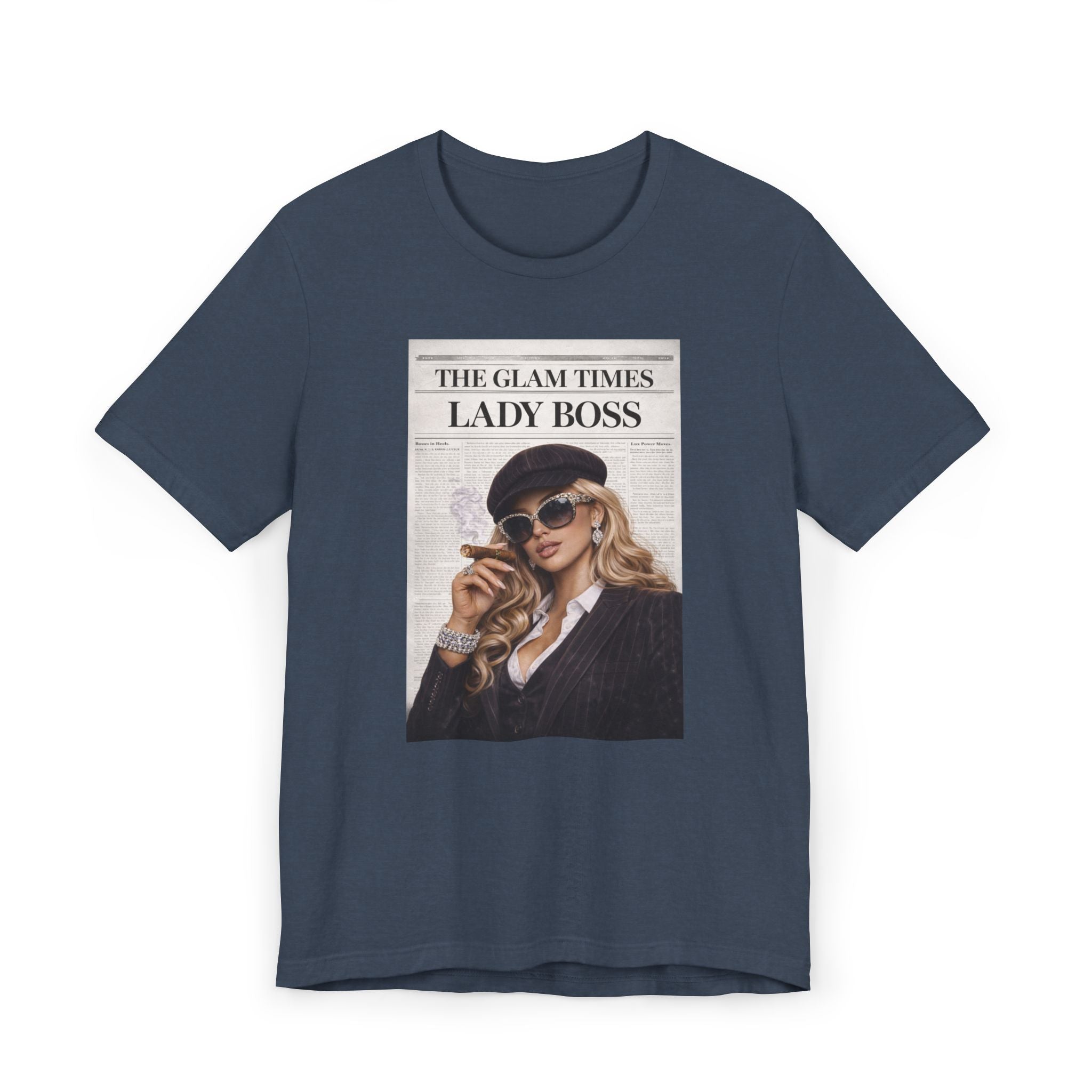 Lady Boss Graphic T-Shirt — 'The Glam Times' Vintage Newspaper Design