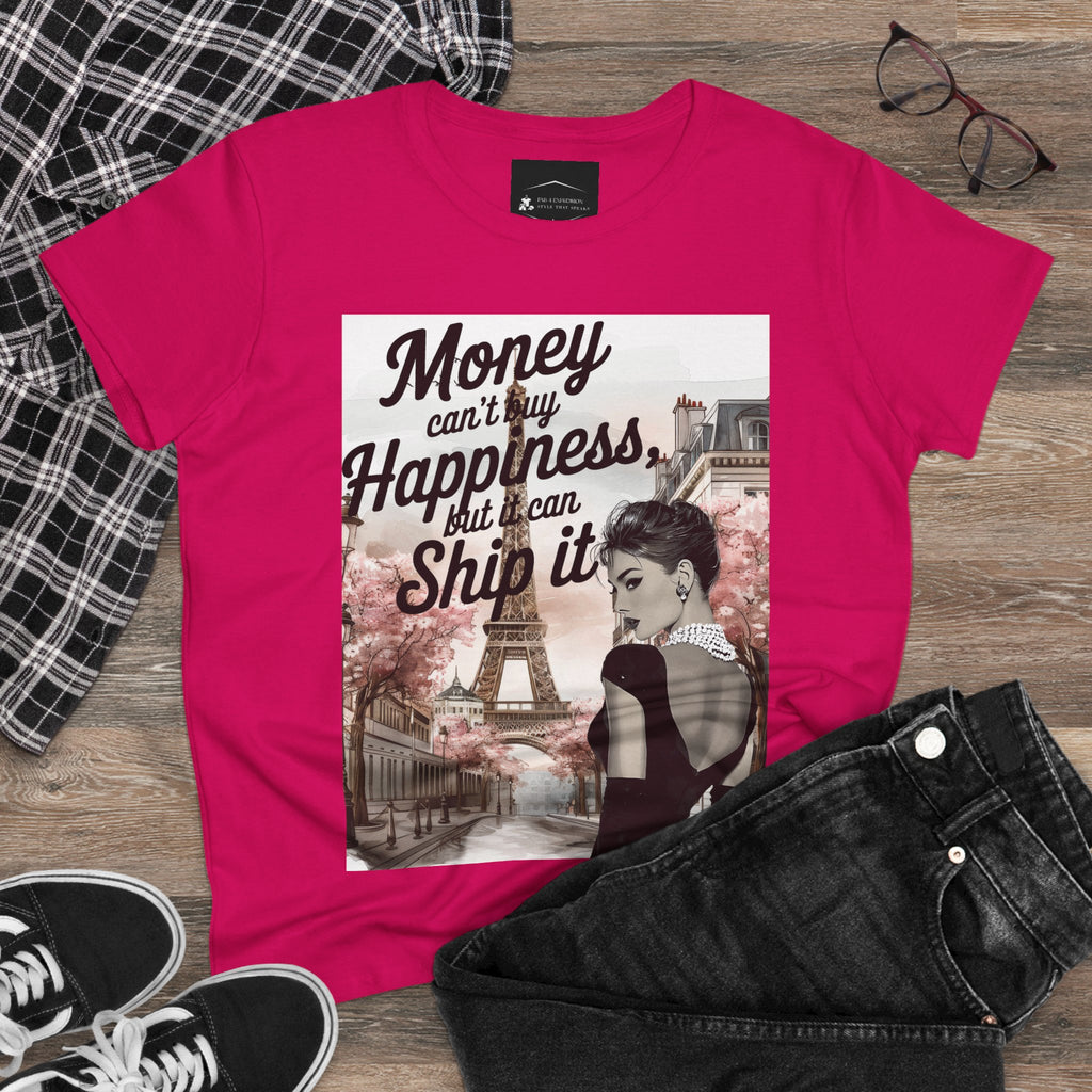 Parisian Audrey Hepburn Tee — "Money Can't Buy Happiness, But I Can Ship It" Women's T‑Shirt
