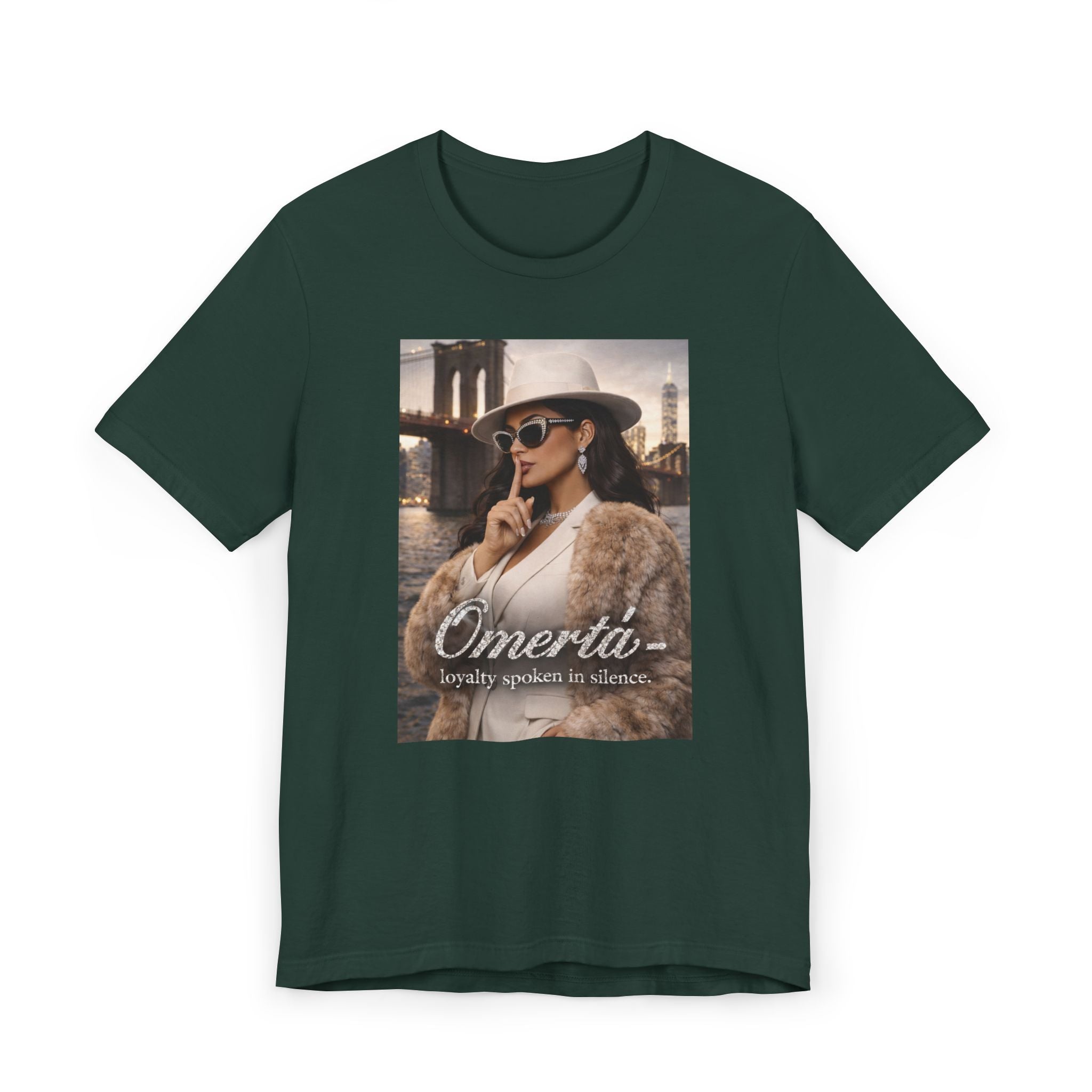 Omertà Graphic Tee - Vintage Femme Noir Fashion T-Shirt, White Suit