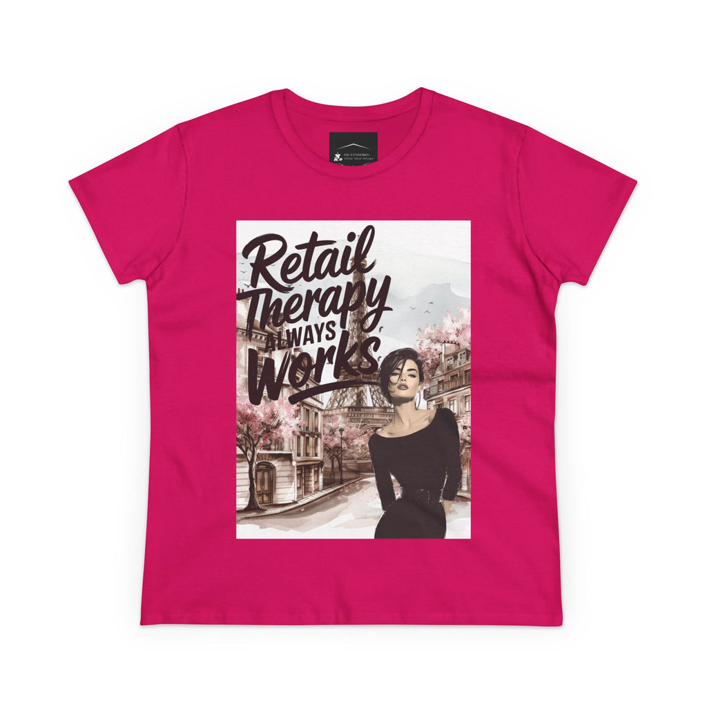Retail Therapy T-Shirt — "Retail Therapy Always Works" Women's Graphic Tee