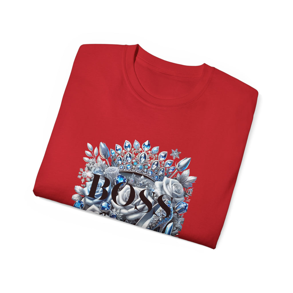 Boss Lady Tee — Women's Empowerment Graphic T‑Shirt (Crown & Roses Design)