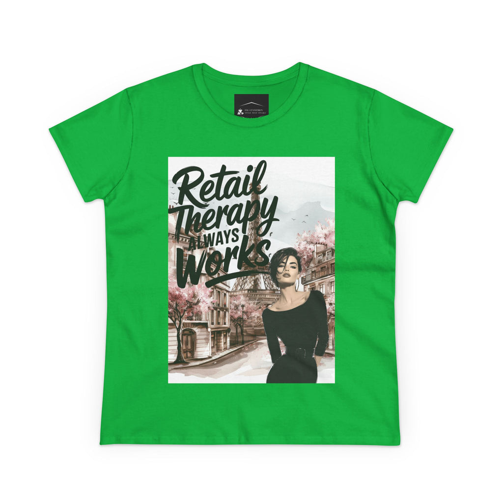 Retail Therapy T-Shirt — "Retail Therapy Always Works" Women's Graphic Tee