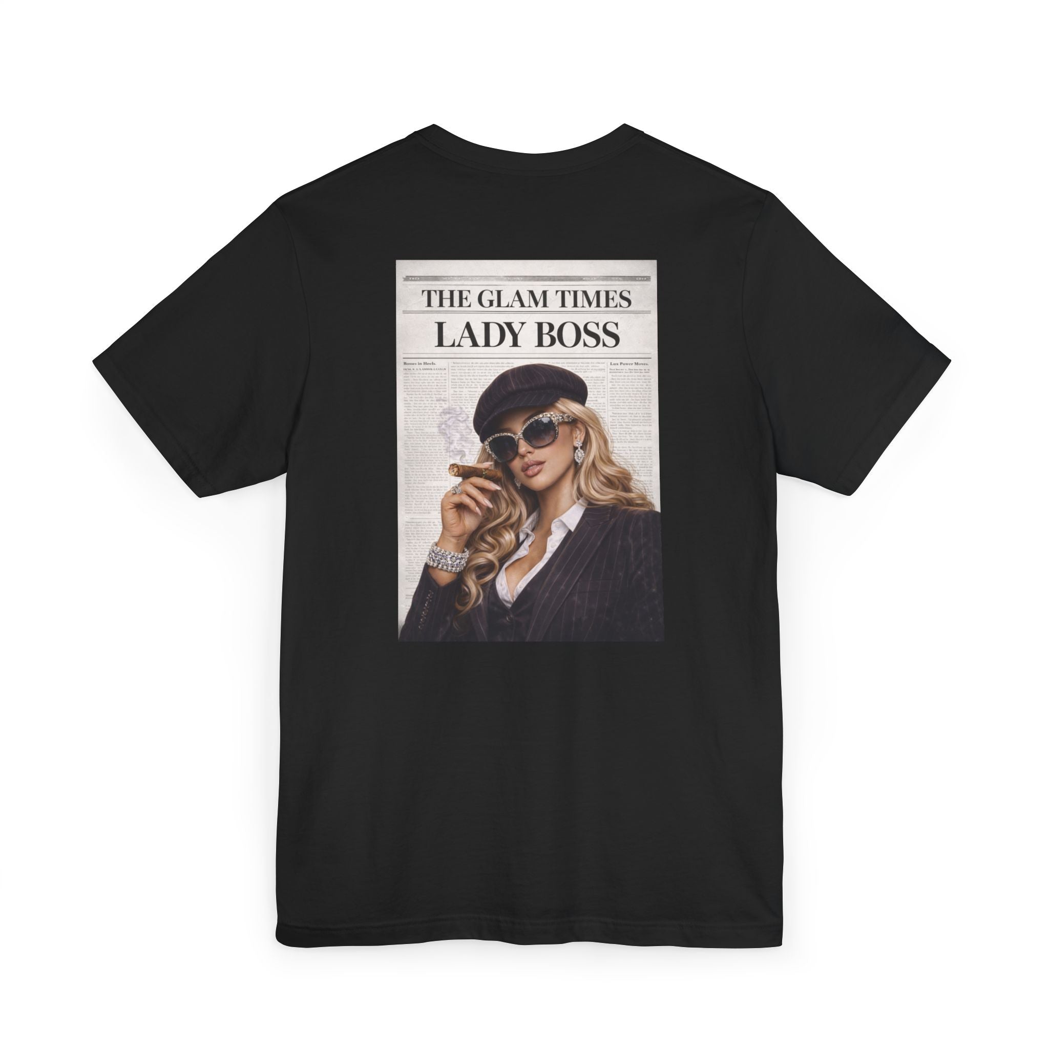 Lady Boss Graphic T-Shirt — 'The Glam Times' Vintage Newspaper Design
