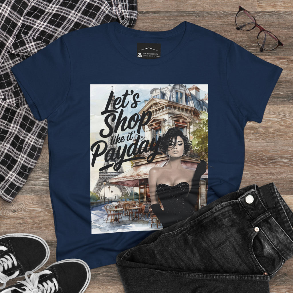 Let’s Shop Like It’s Payday Tee — Retro Chic Women’s Graphic T-Shirt