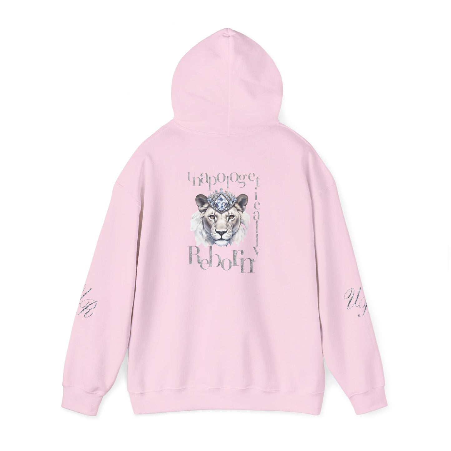 Unapologetically Reborn Logo Hoodie, 'Reborn' Script Design, Script Initials on Sleeves