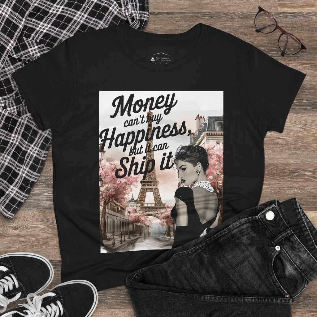 Parisian Audrey Hepburn Tee — "Money Can't Buy Happiness, But I Can Ship It" Women's T‑Shirt