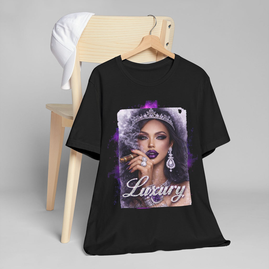 Luxury Queen T-Shirt — Glam Portrait Tee with 'Luxury' Script