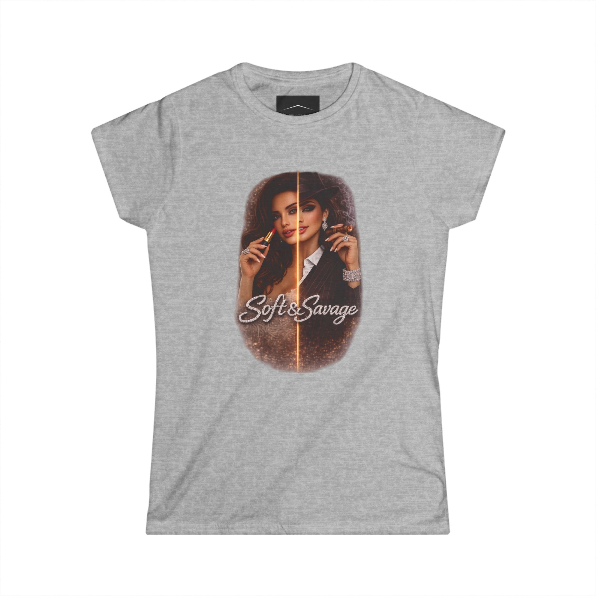 Soft & Savage Women's Tee — Retro Glam Portrait Graphic Shirt