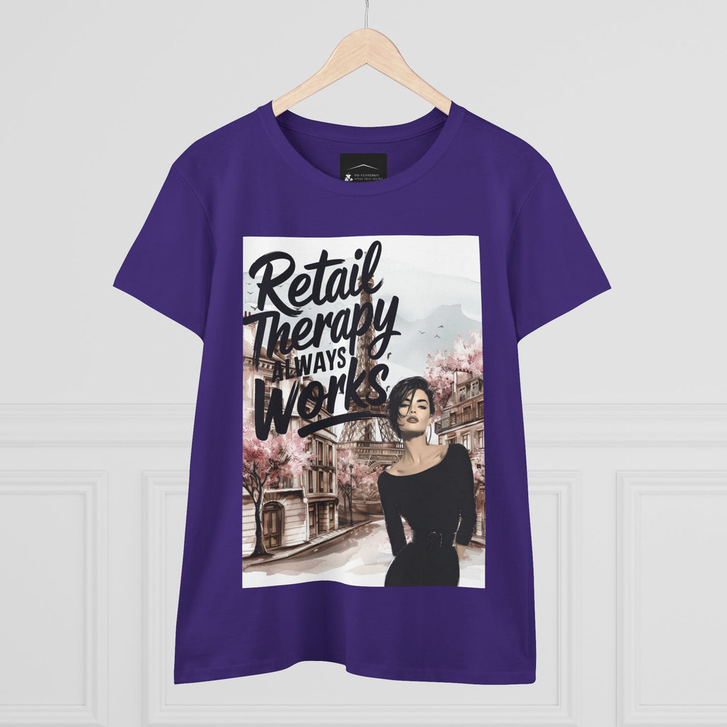 Retail Therapy T-Shirt — "Retail Therapy Always Works" Women's Graphic Tee