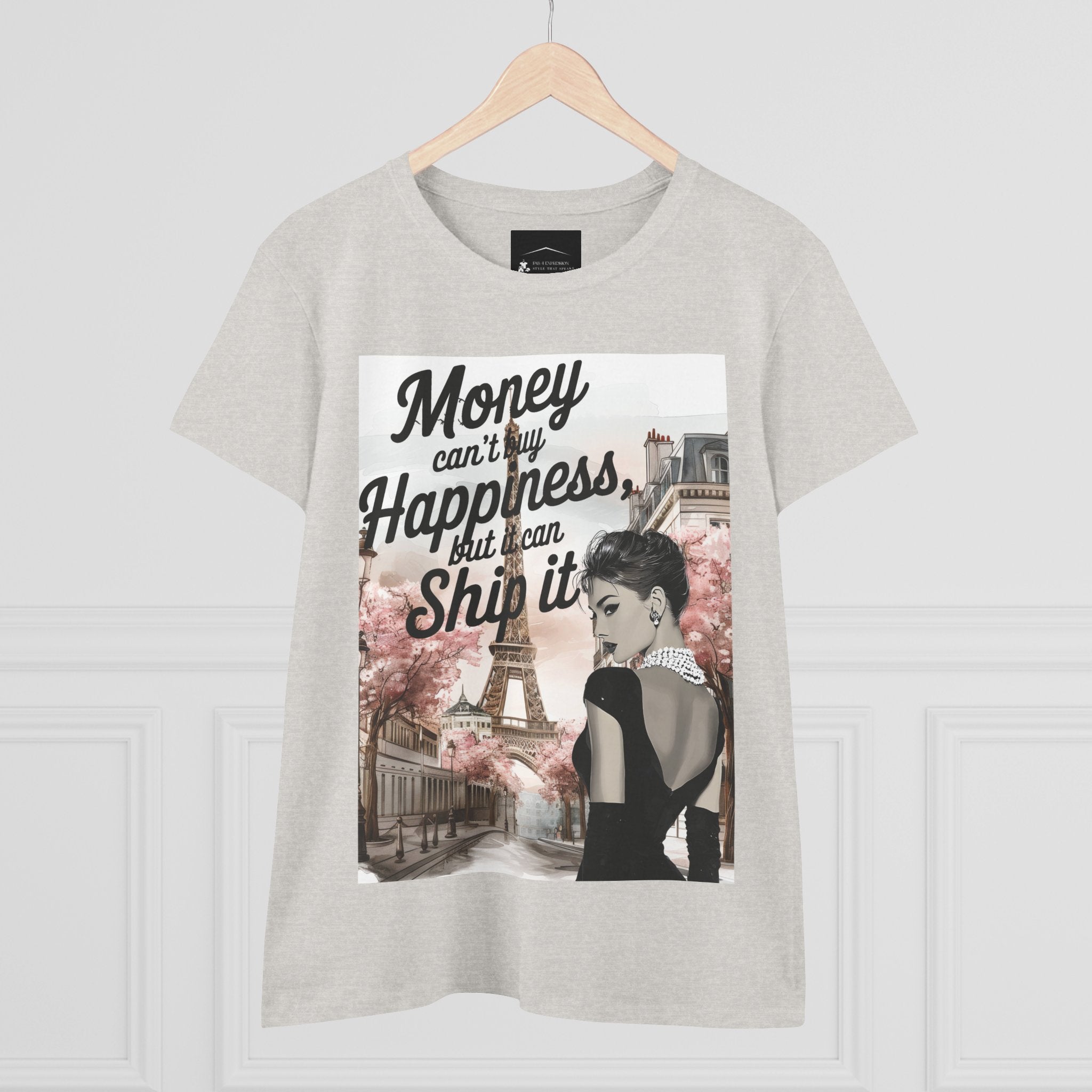 Parisian Audrey Hepburn Tee — "Money Can't Buy Happiness, But I Can Ship It" Women's T‑Shirt