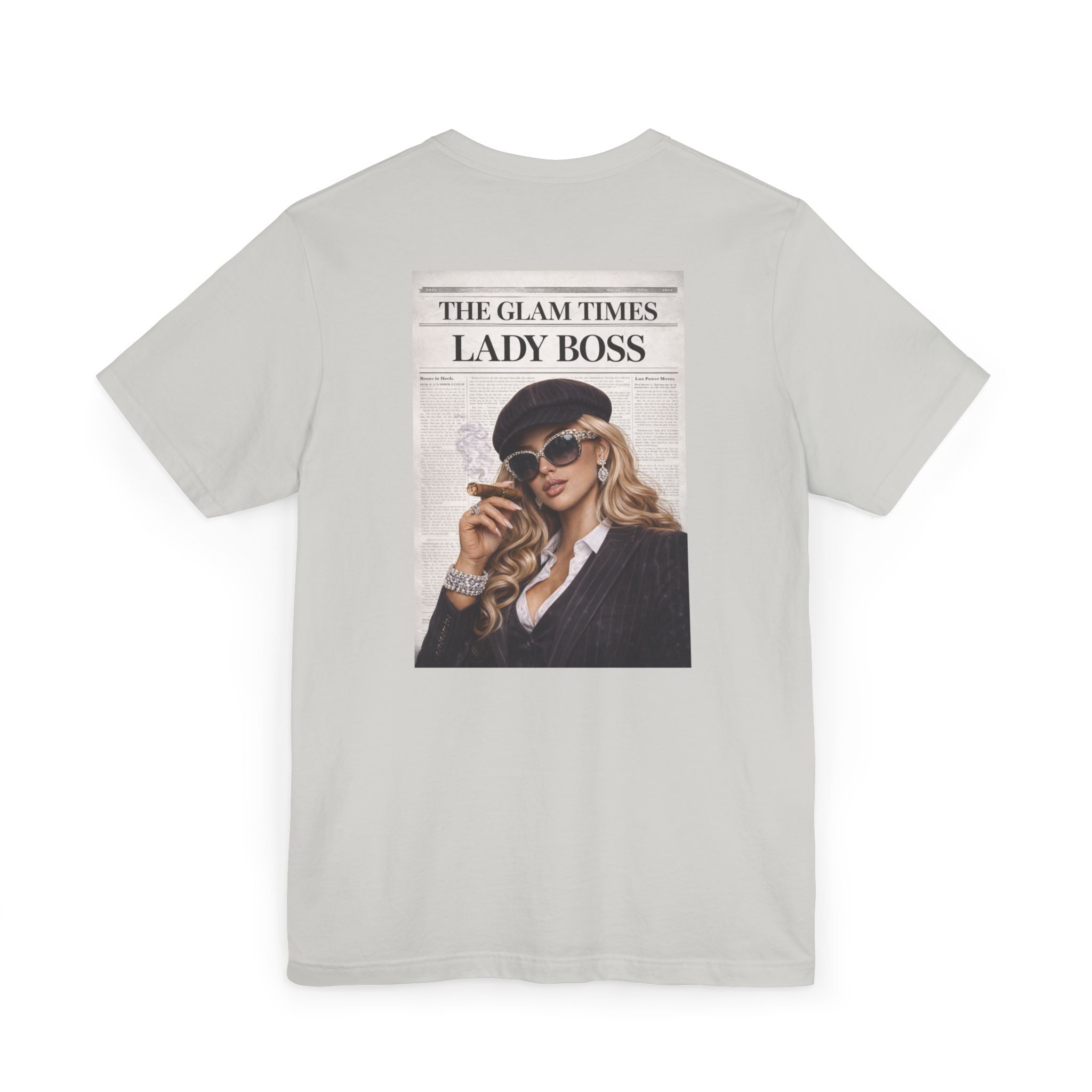 Lady Boss Graphic T-Shirt — 'The Glam Times' Vintage Newspaper Design