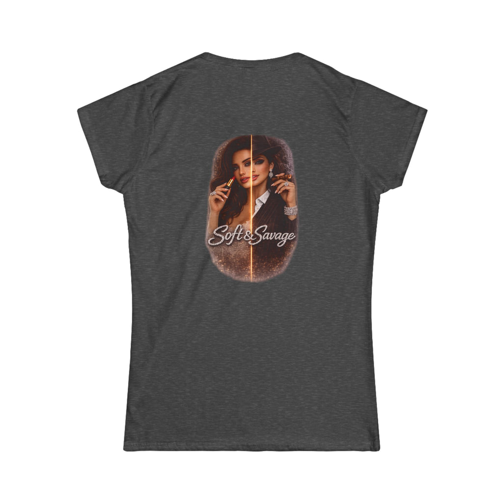 Soft & Savage Women's Tee — Retro Glam Portrait Graphic Shirt