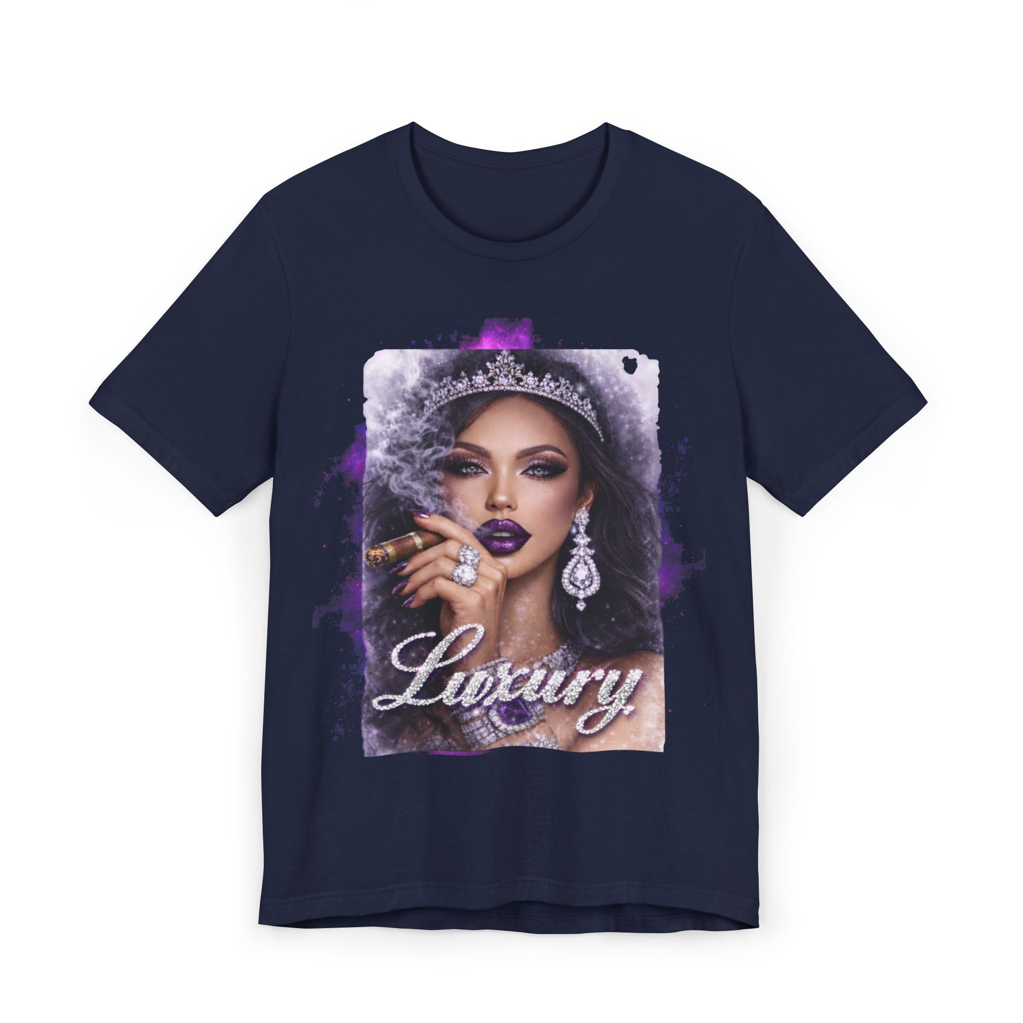 Luxury Queen T-Shirt — Glam Portrait Tee with 'Luxury' Script