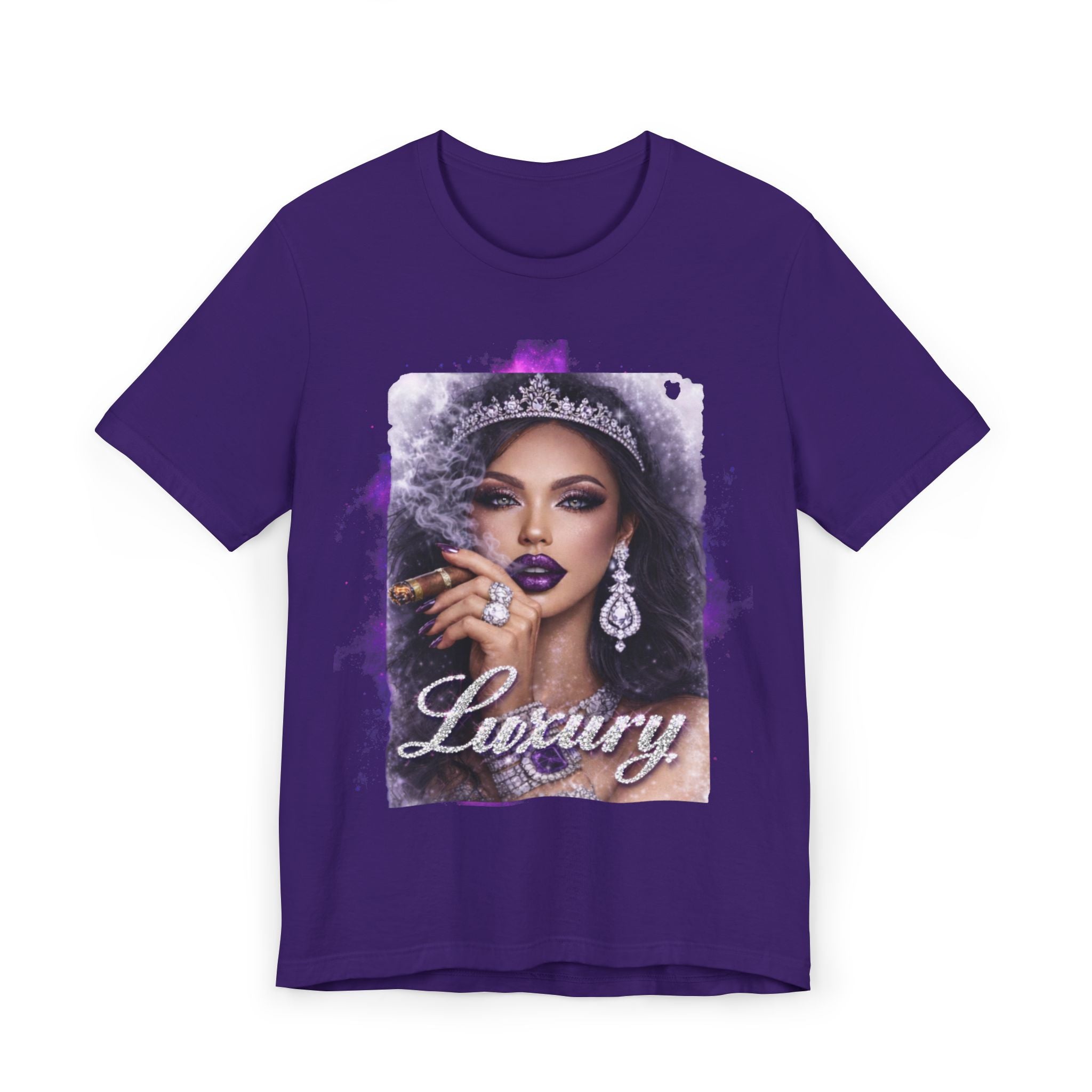 Luxury Queen T-Shirt — Glam Portrait Tee with 'Luxury' Script