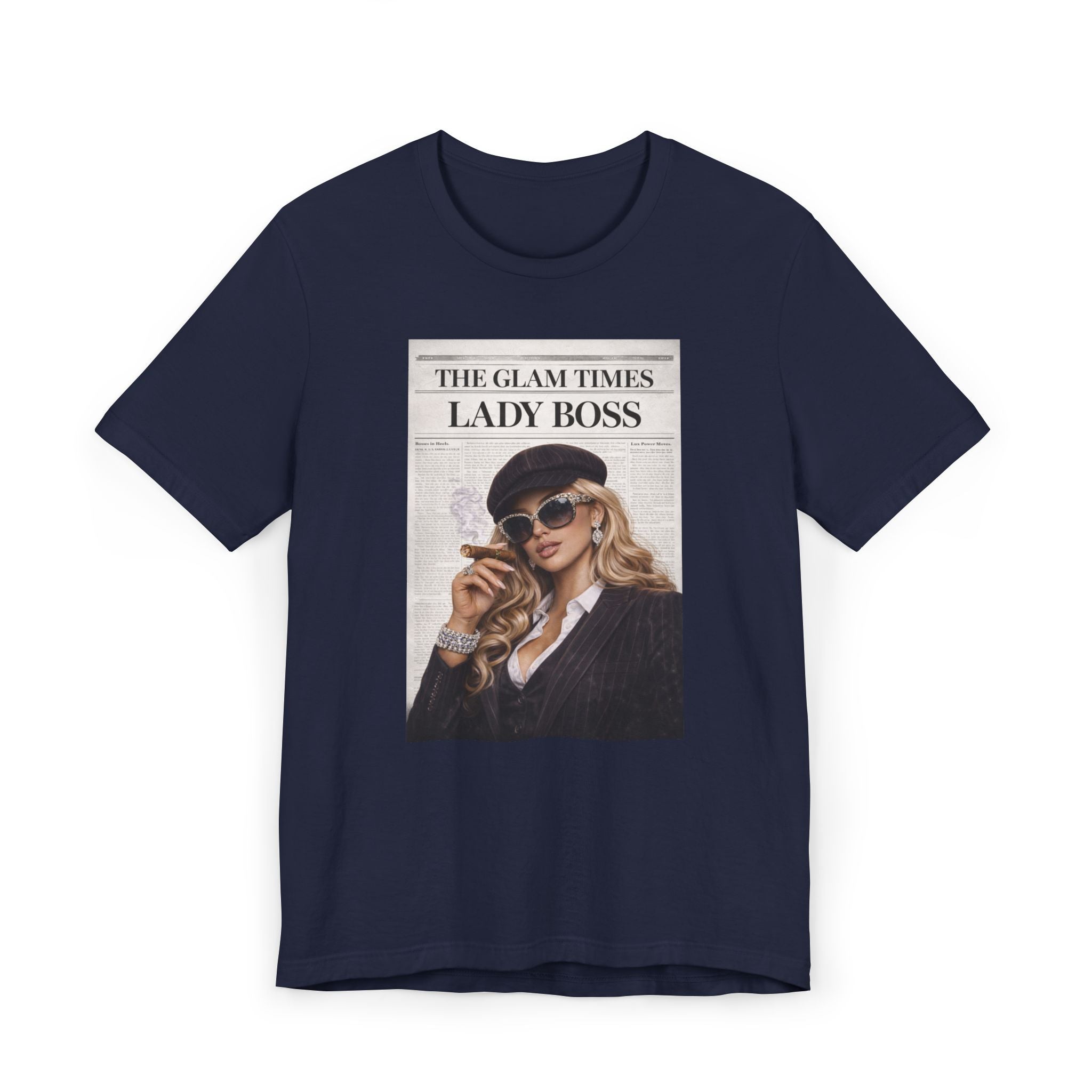 Lady Boss Graphic T-Shirt — 'The Glam Times' Vintage Newspaper Design